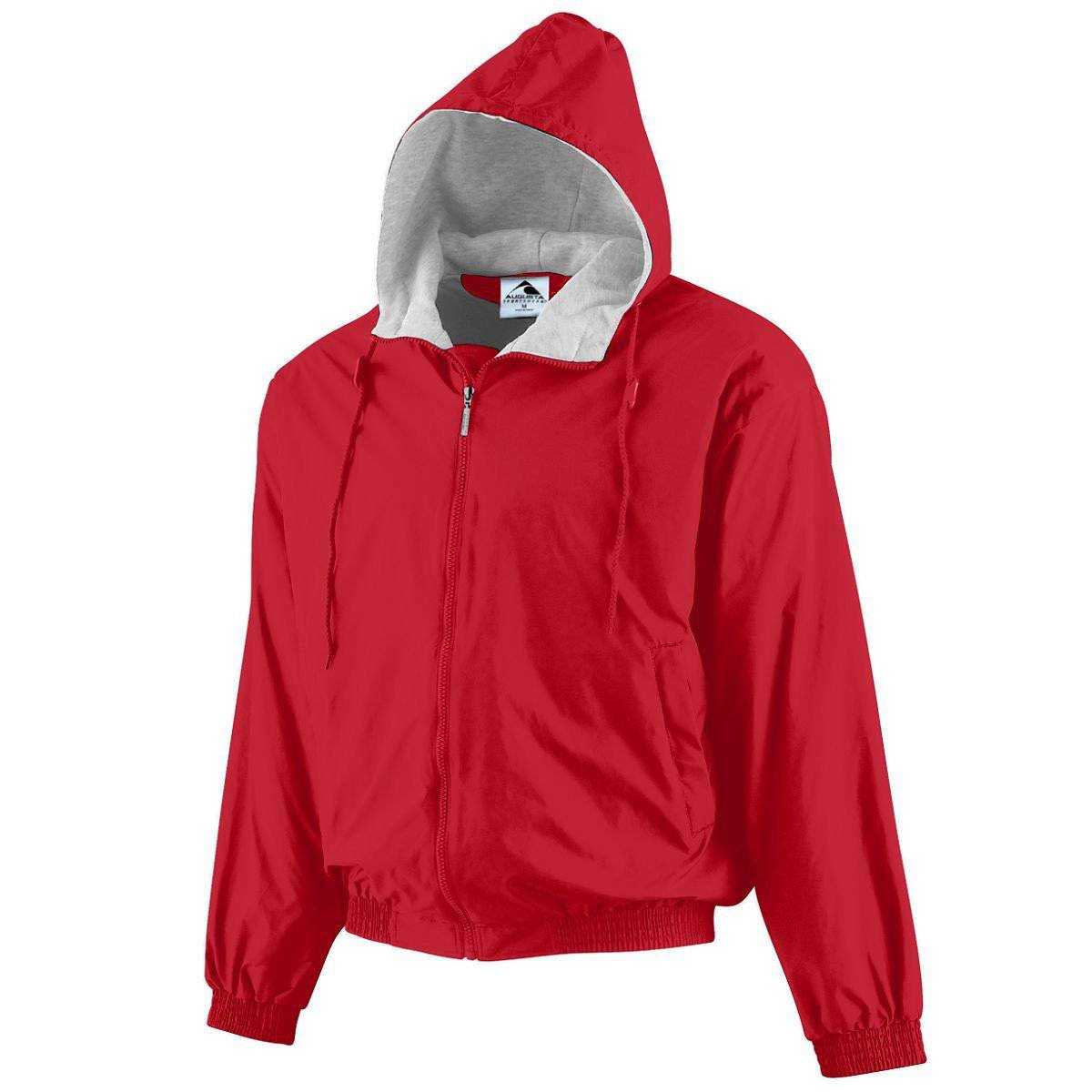 Augusta 3281 Youth Hooded Taffeta Jacket/Fleece Lined - Red - HIT a Double