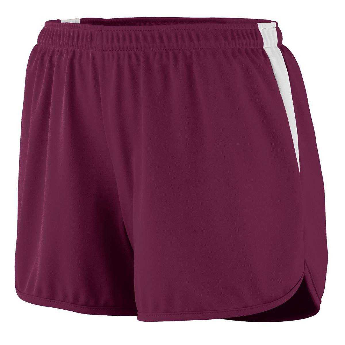 Augusta 347 Ladies Velocity Track Short - Maroon White - HIT a Double