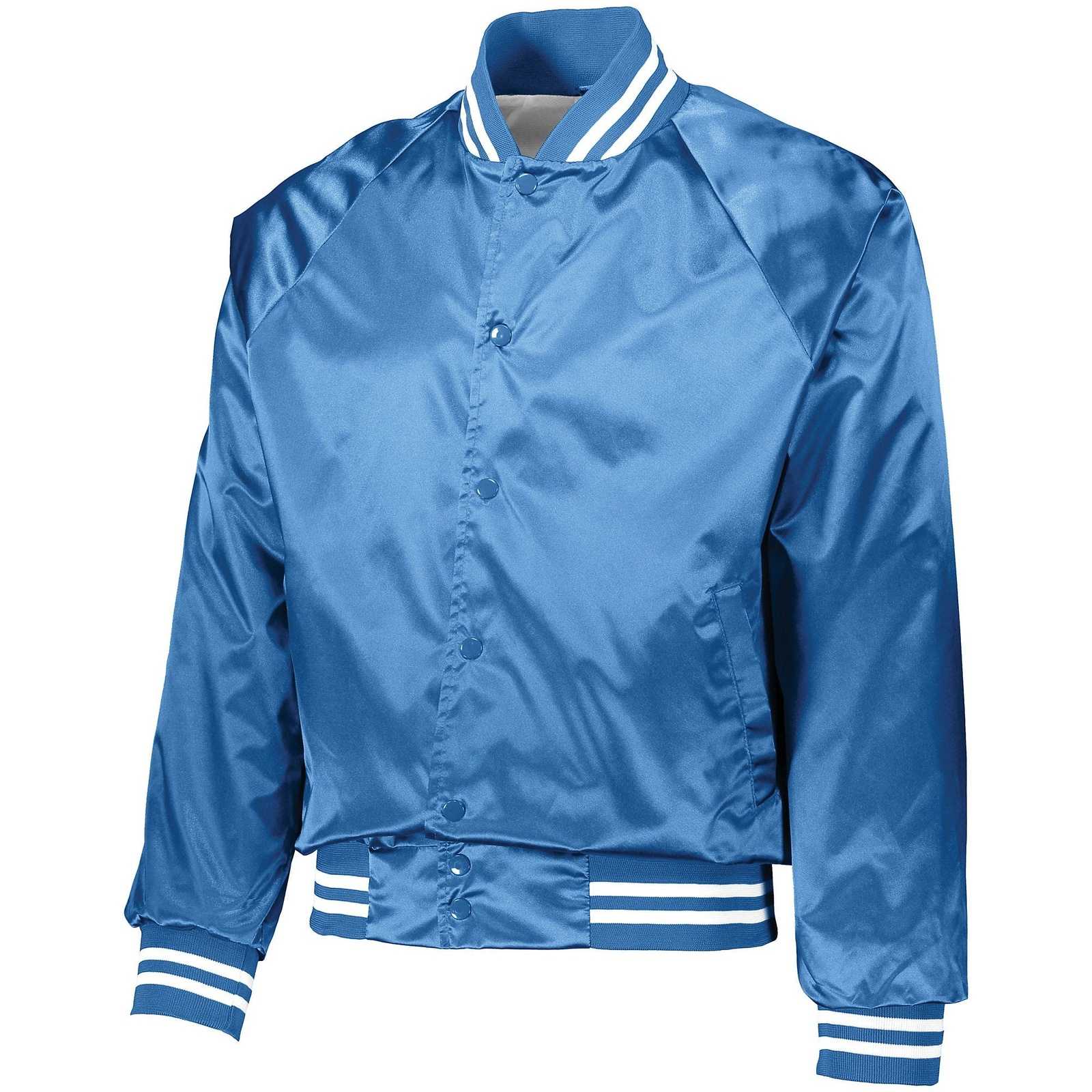 Augusta 3610 Satin Baseball Jacket/Striped Trim - Columbia Blue White - HIT a Double