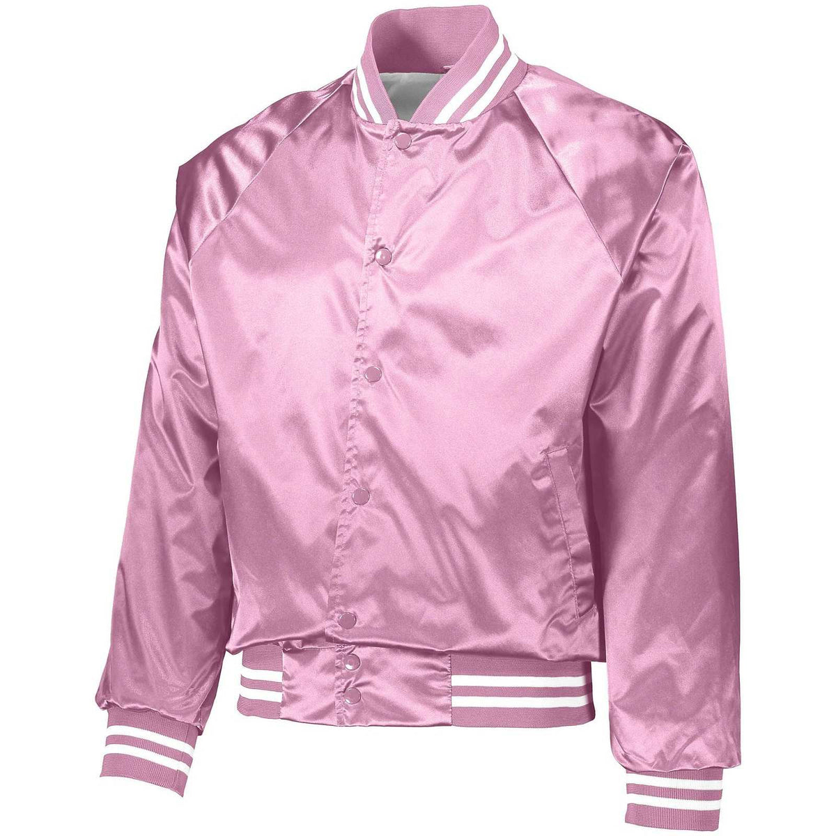 Augusta 3610 Satin Baseball Jacket/Striped Trim - Light Pink White - HIT a Double