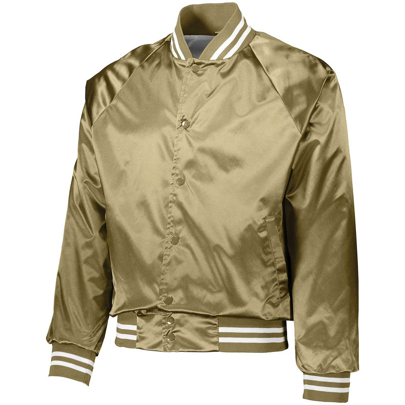 Augusta 3610 Satin Baseball Jacket/Striped Trim - Metalic Gold White - HIT a Double