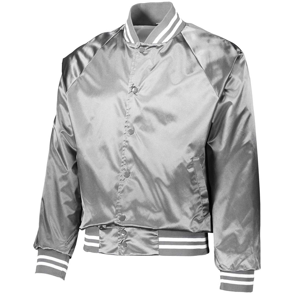 Augusta 3610 Satin Baseball Jacket/Striped Trim - Metalic Silver White - HIT a Double