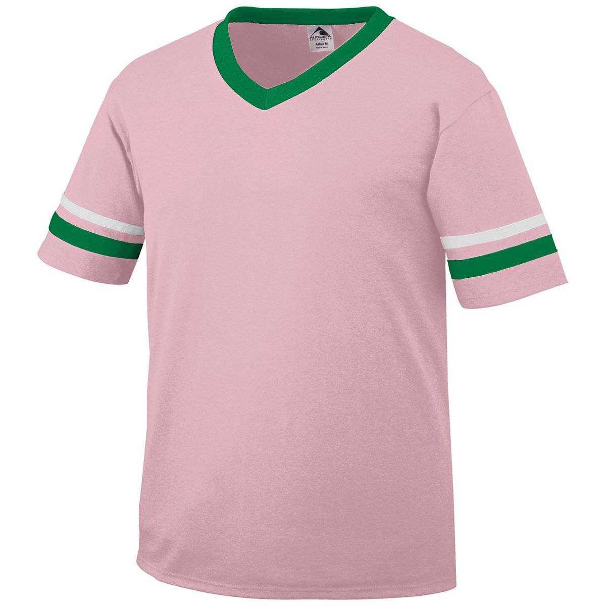 Augusta 361 Sleeve Stripe Jersey - Youth - Light Pink Kelly White - HIT a Double