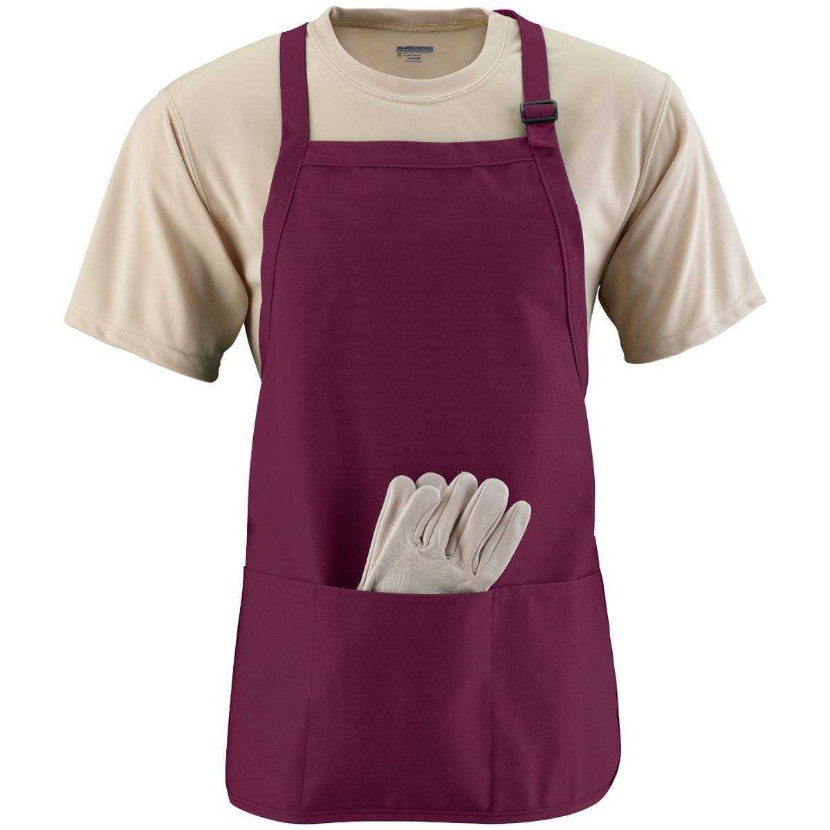 Augusta 4250 Medium Length Apron with Pouch - Maroon - HIT a Double