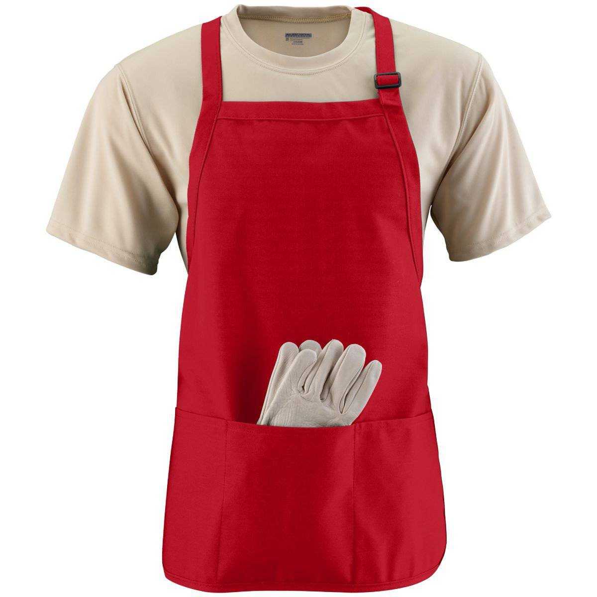 Augusta 4250 Medium Length Apron with Pouch - Red - HIT a Double