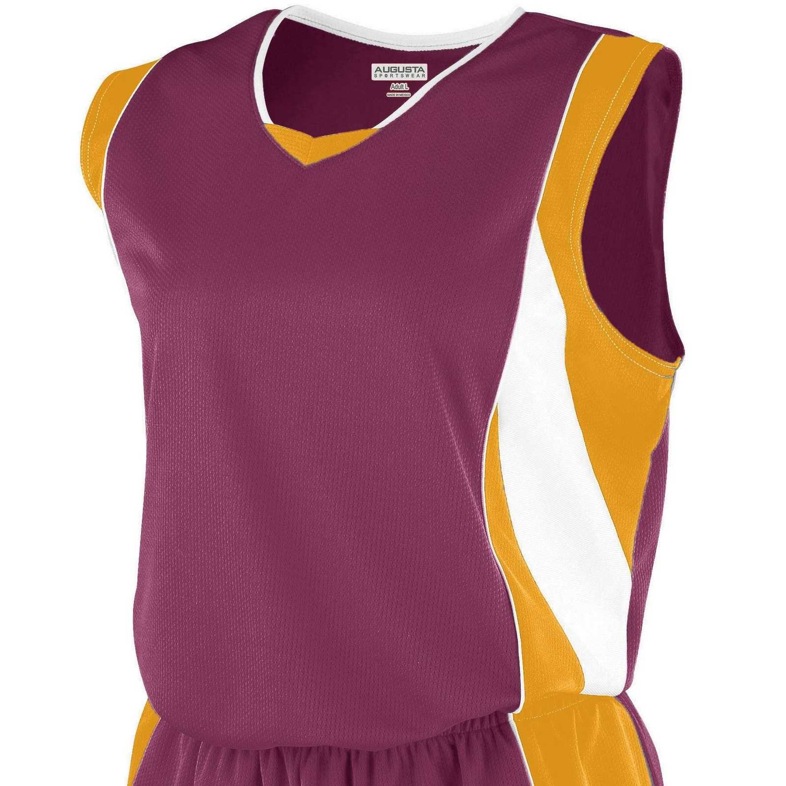 Augusta 515 Ladies Wicking Mesh Extreme Jersey - Maroon Gold White - HIT a Double