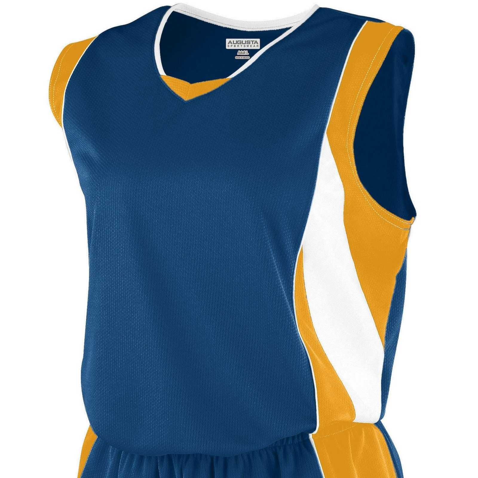 Augusta 515 Ladies Wicking Mesh Extreme Jersey - Navy Gold White - HIT a Double
