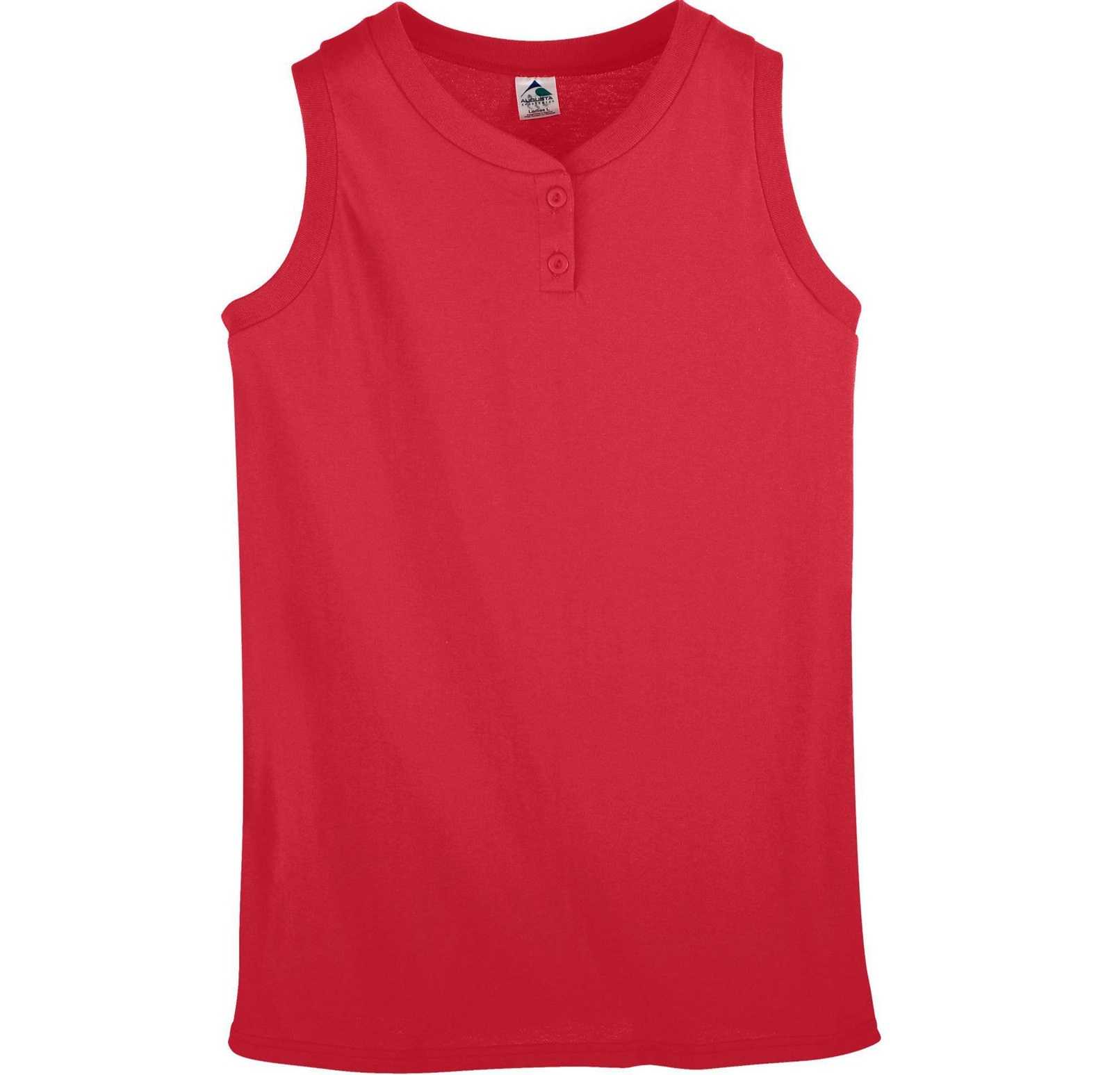 Augusta 550 Ladies Sleeveless Two Button Softball Jersey - Red - HIT a Double