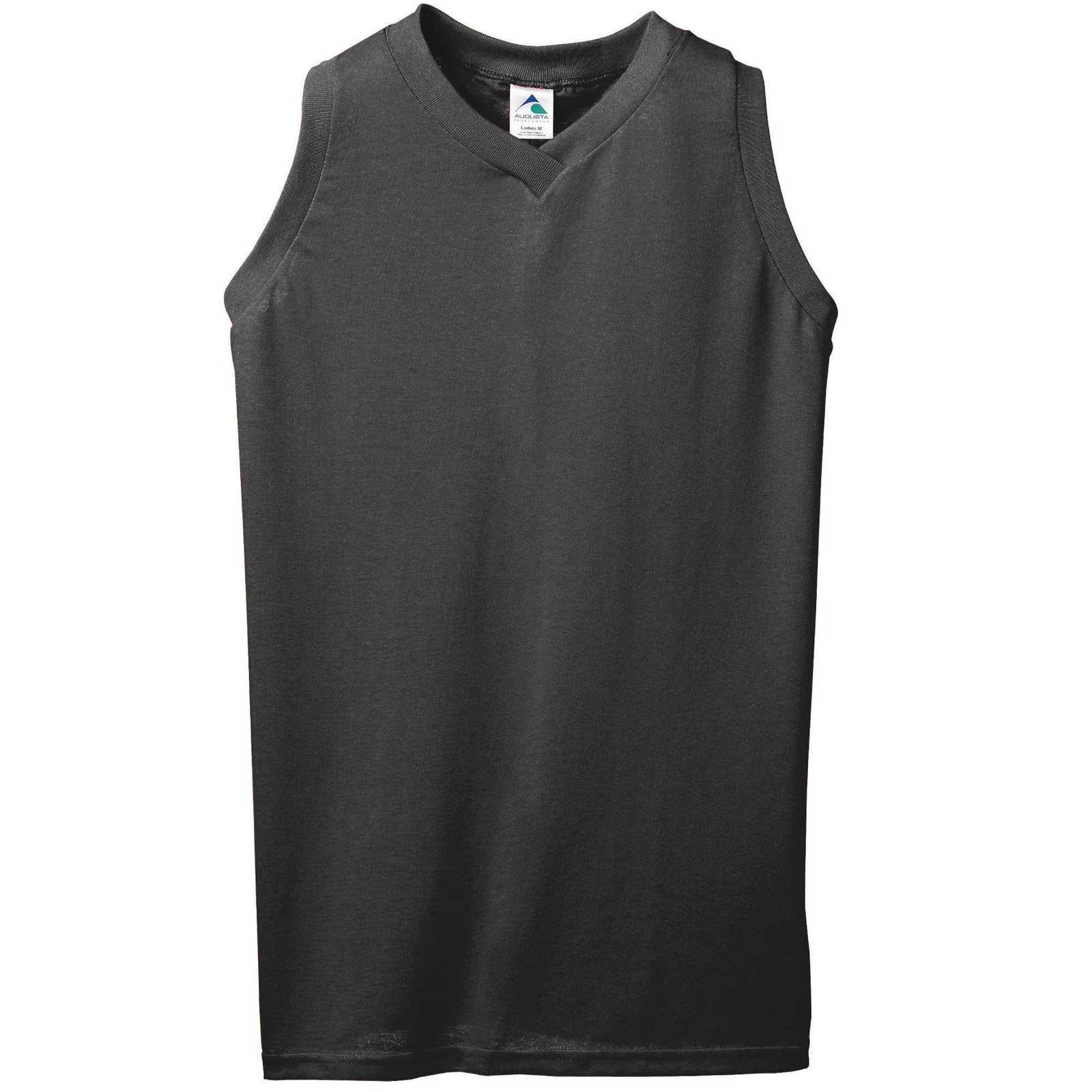 Augusta 556 Ladies Sleeveless V-Neck Poly Cotton Jersey - Black - HIT a Double