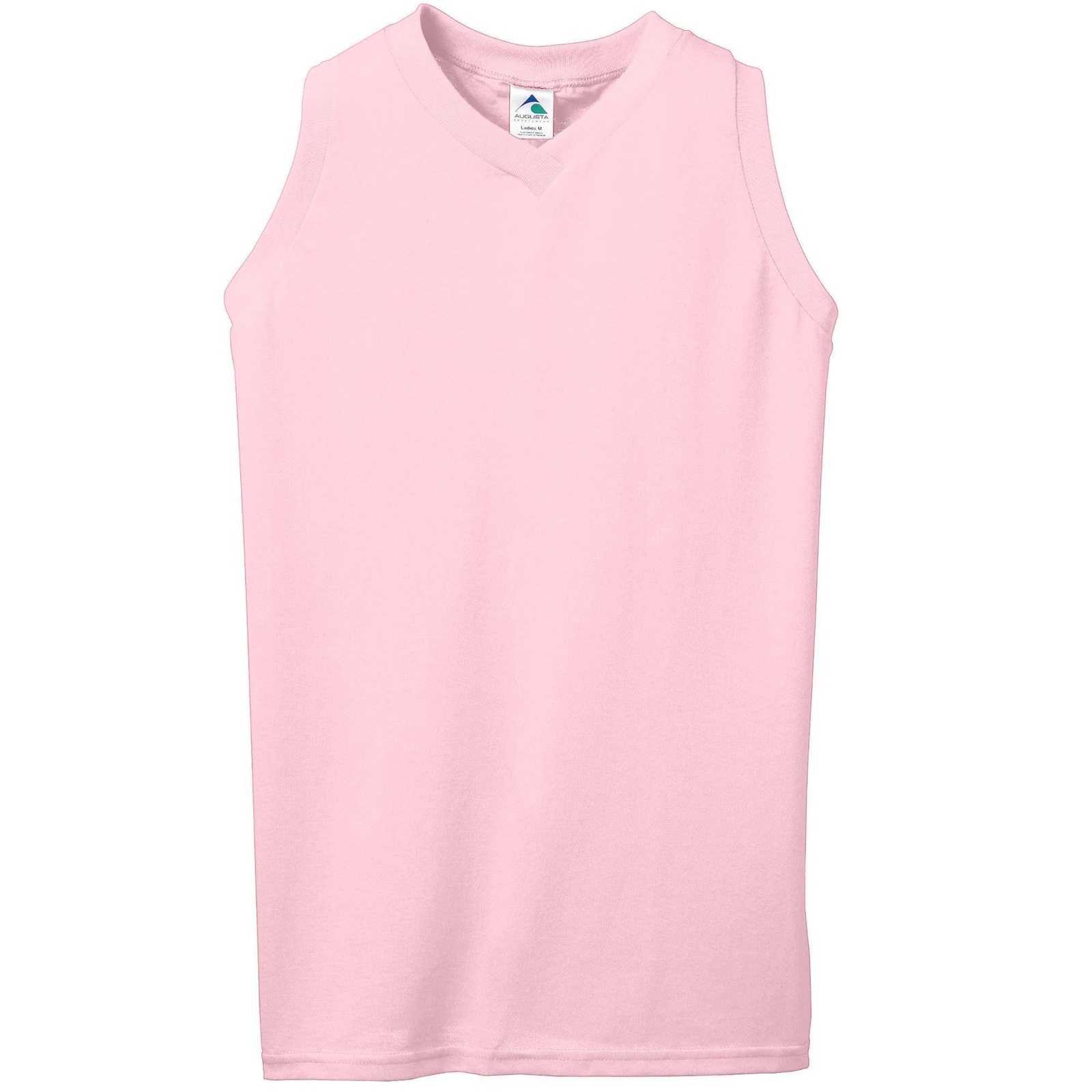 Augusta 556 Ladies Sleeveless V-Neck Poly Cotton Jersey - Light Pink - HIT a Double