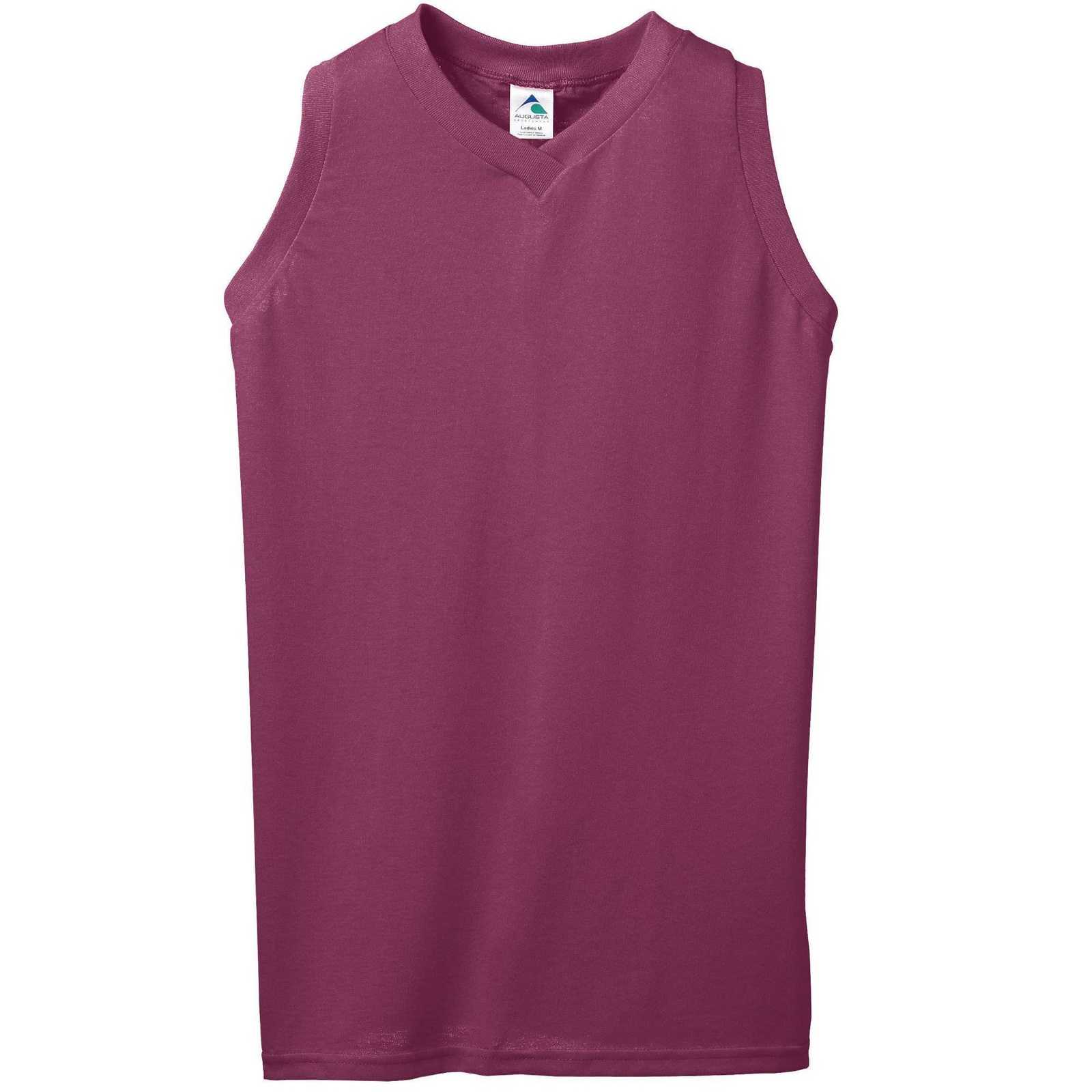 Augusta 556 Ladies Sleeveless V-Neck Poly Cotton Jersey - Maroon - HIT a Double