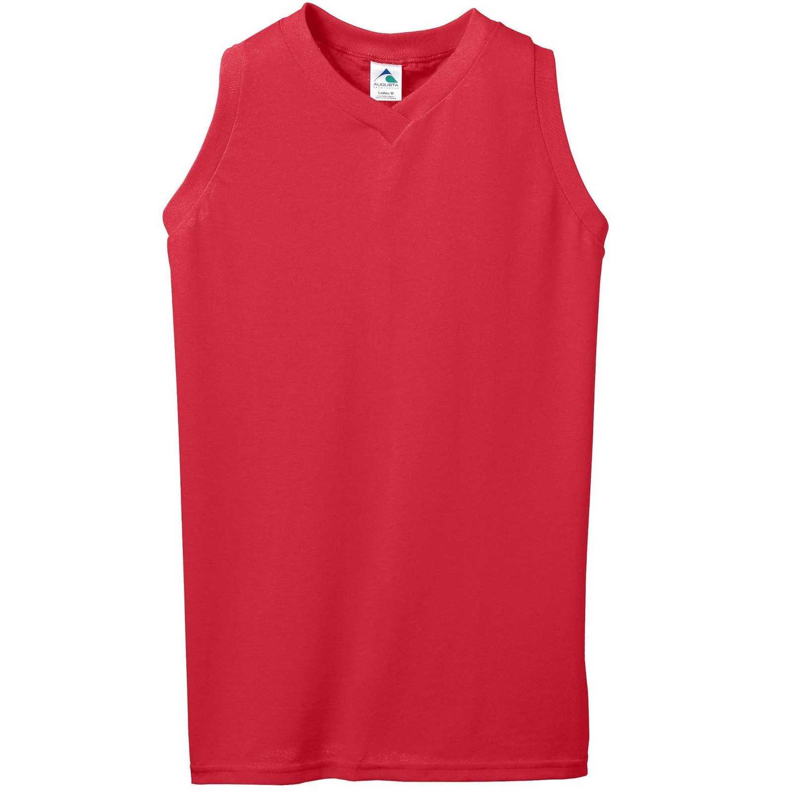 Augusta 556 Ladies Sleeveless V-Neck Poly Cotton Jersey - Red - HIT a Double