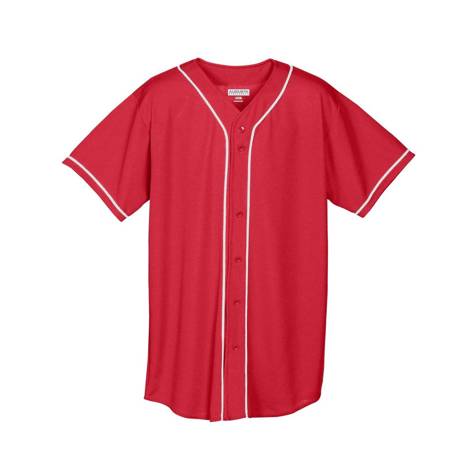 Augusta 593 Wicking Mesh Button Front Jersey with Braid Trim - Red Wh - HIT a Double