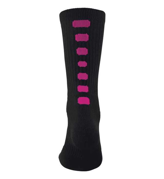 Augusta 6091 Color Block Crew Socks - Black Power Pink - HIT a Double
