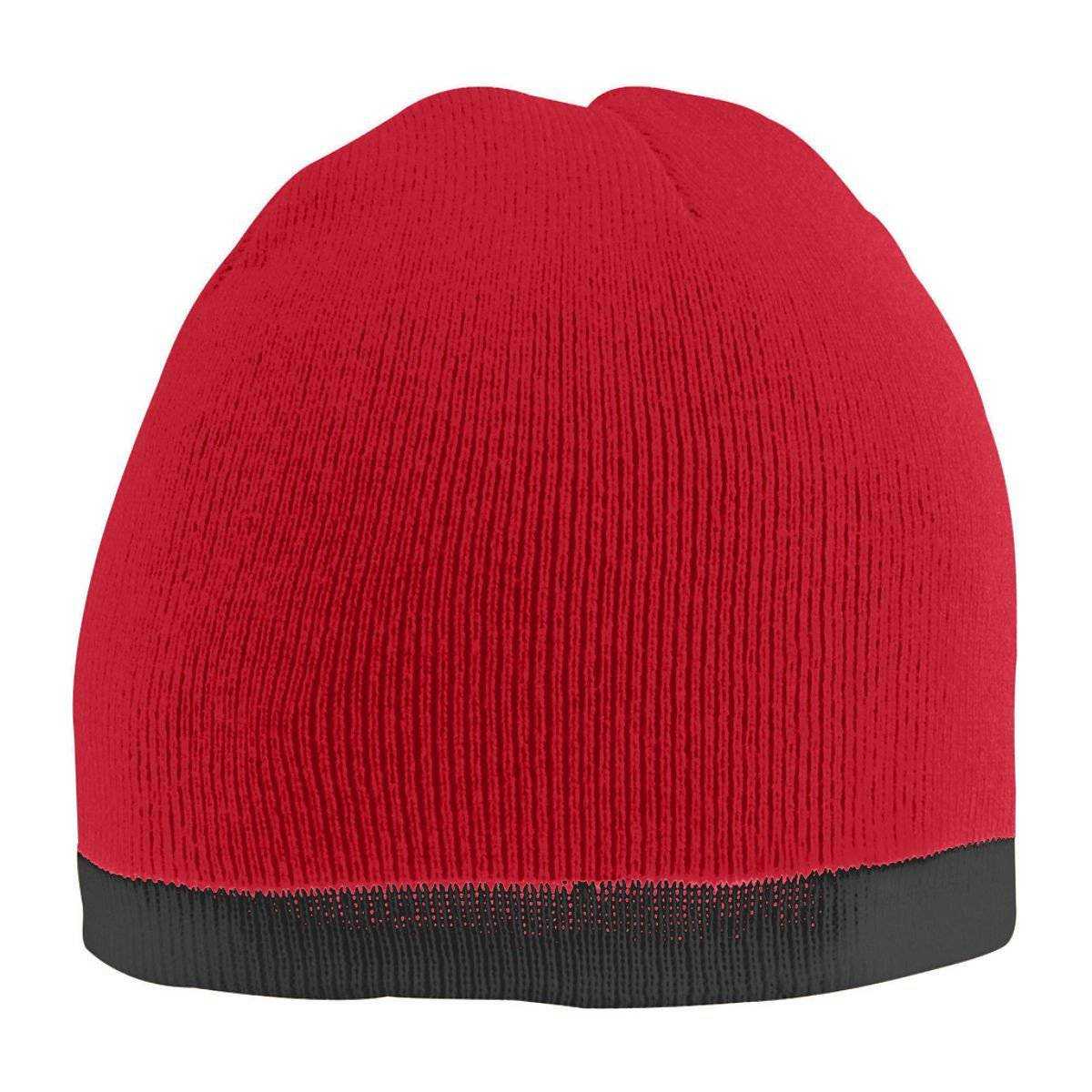 Augusta 6820 Two-Tone Knit Beanie - Red Black - HIT a Double