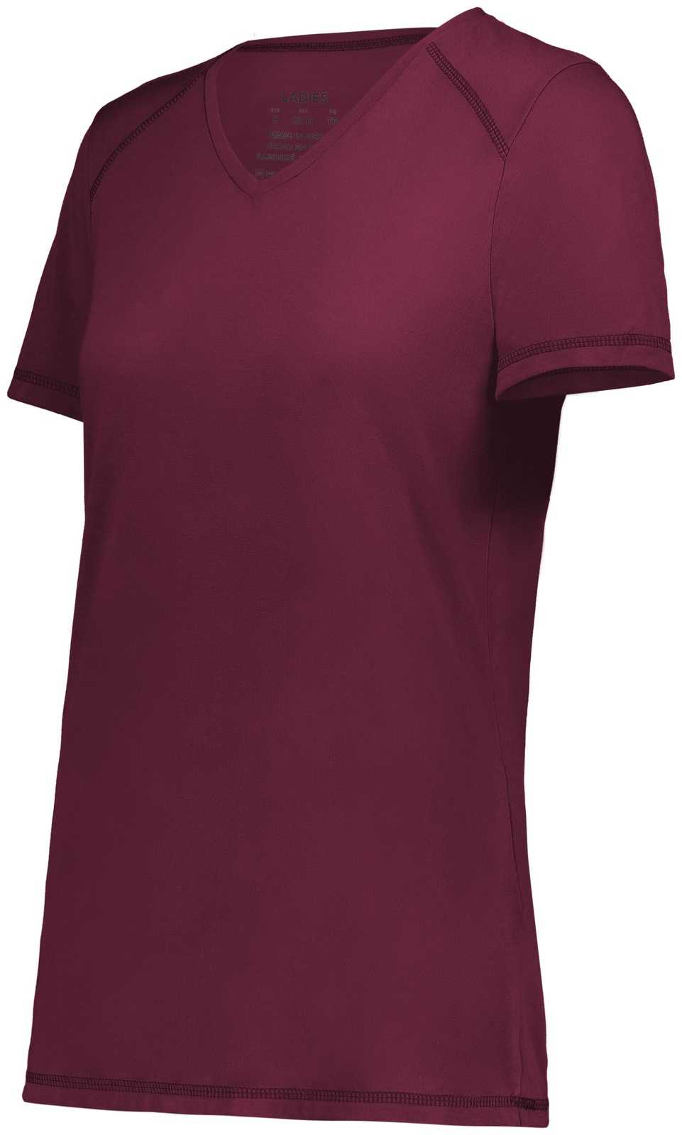 Augusta 6844 Ladies Super Soft-Spun Poly Tee - Maroon - HIT a Double