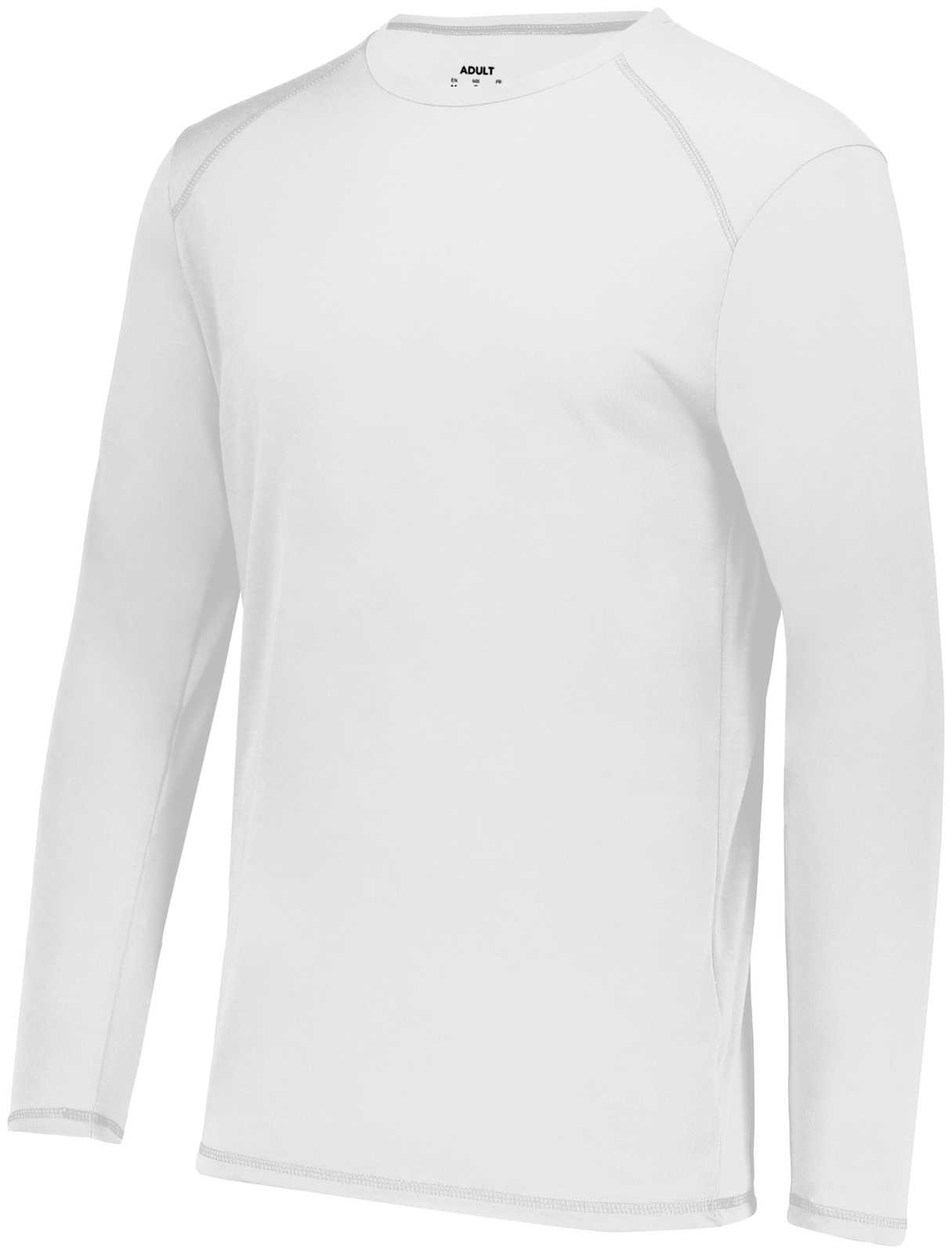 Augusta 6845 Super Soft-Spun Poly Long Sleeve Tee - White - HIT a Double