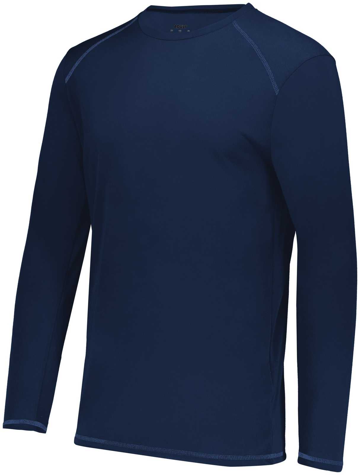 Augusta 6846 Youth Super Soft-Spun Poly Long Sleeve Tee - Navy - HIT a Double