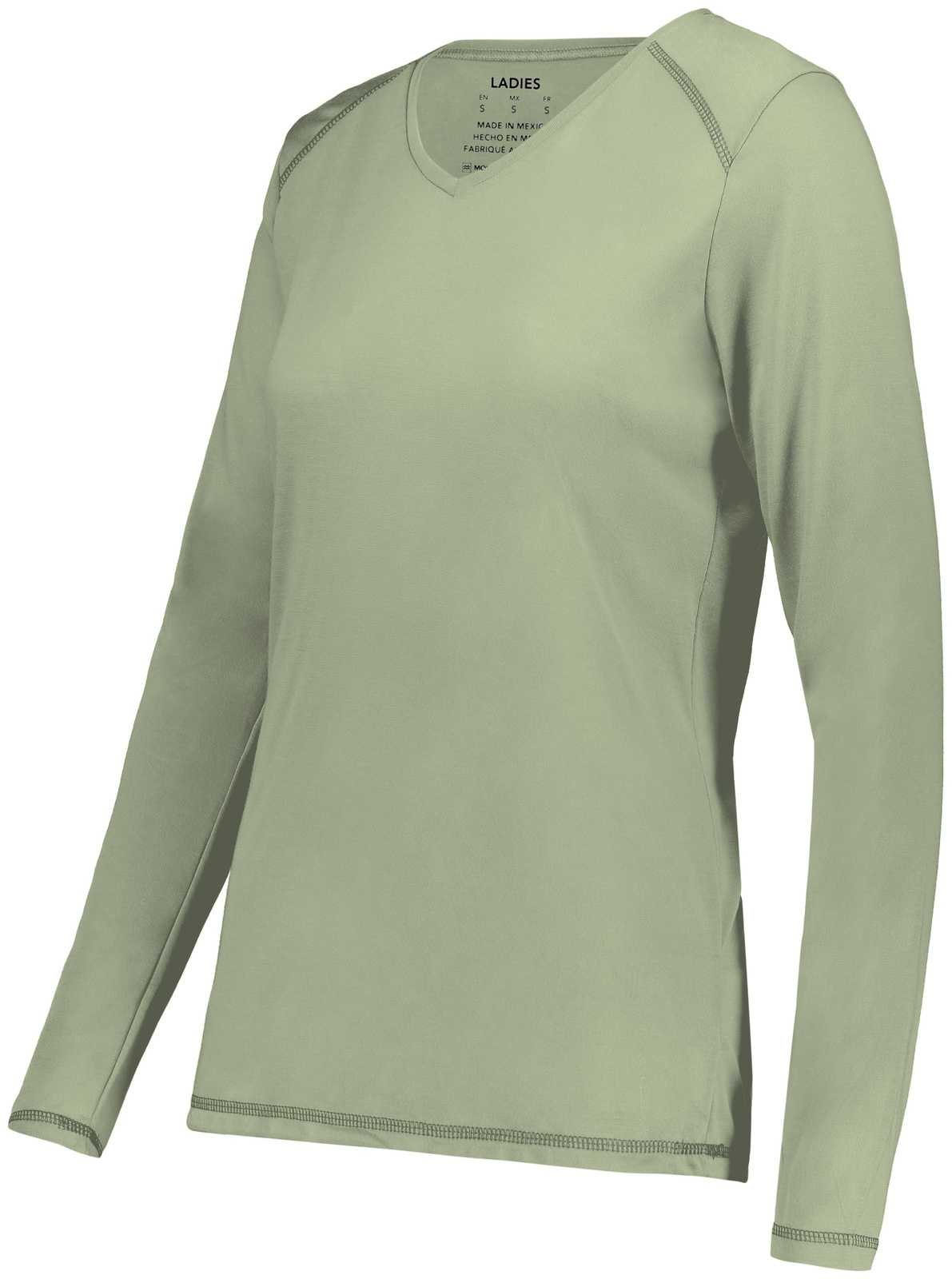 Augusta 6847 Ladies Super Soft-Spun Poly Long Sleeve Tee - Celery - HIT a Double
