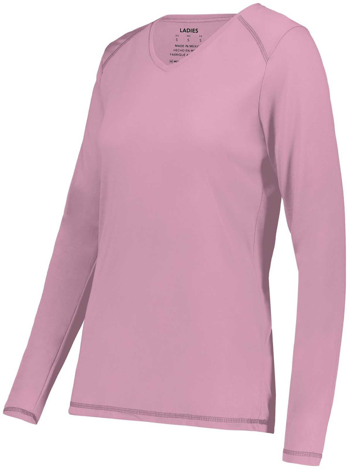 Augusta 6847 Ladies Super Soft-Spun Poly Long Sleeve Tee - Dusty Rose - HIT a Double - 1