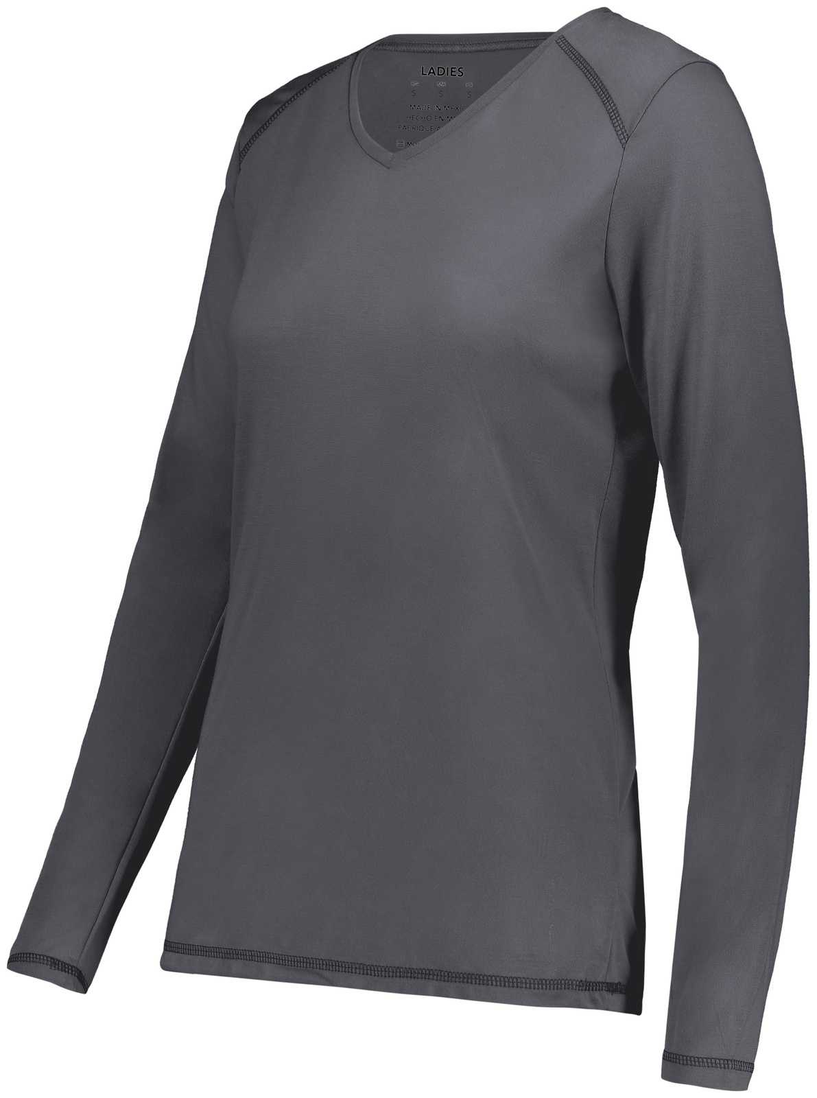 Augusta 6847 Ladies Super Soft-Spun Poly Long Sleeve Tee - Iron - HIT a Double - 1