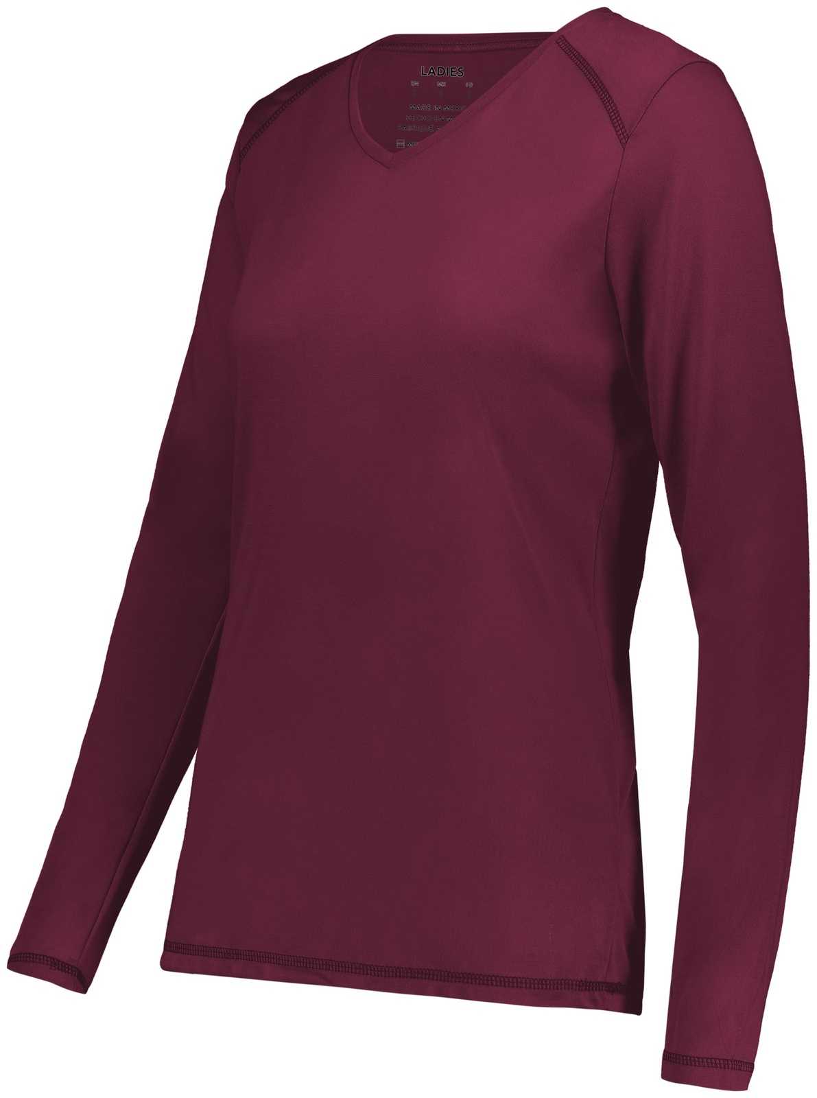 Augusta 6847 Ladies Super Soft-Spun Poly Long Sleeve Tee - Maroon - HIT a Double - 1