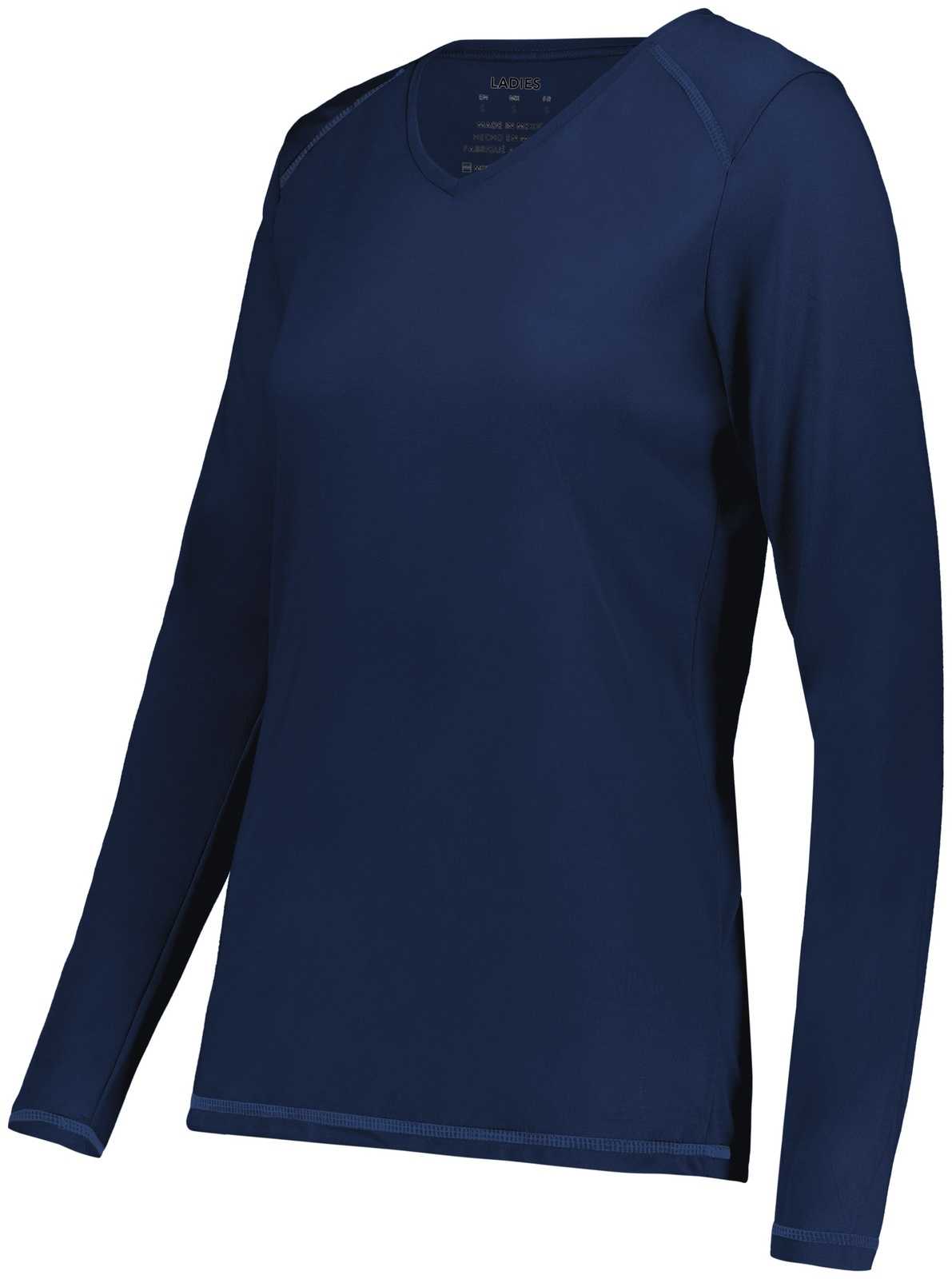 Augusta 6847 Ladies Super Soft-Spun Poly Long Sleeve Tee - Navy - HIT a Double