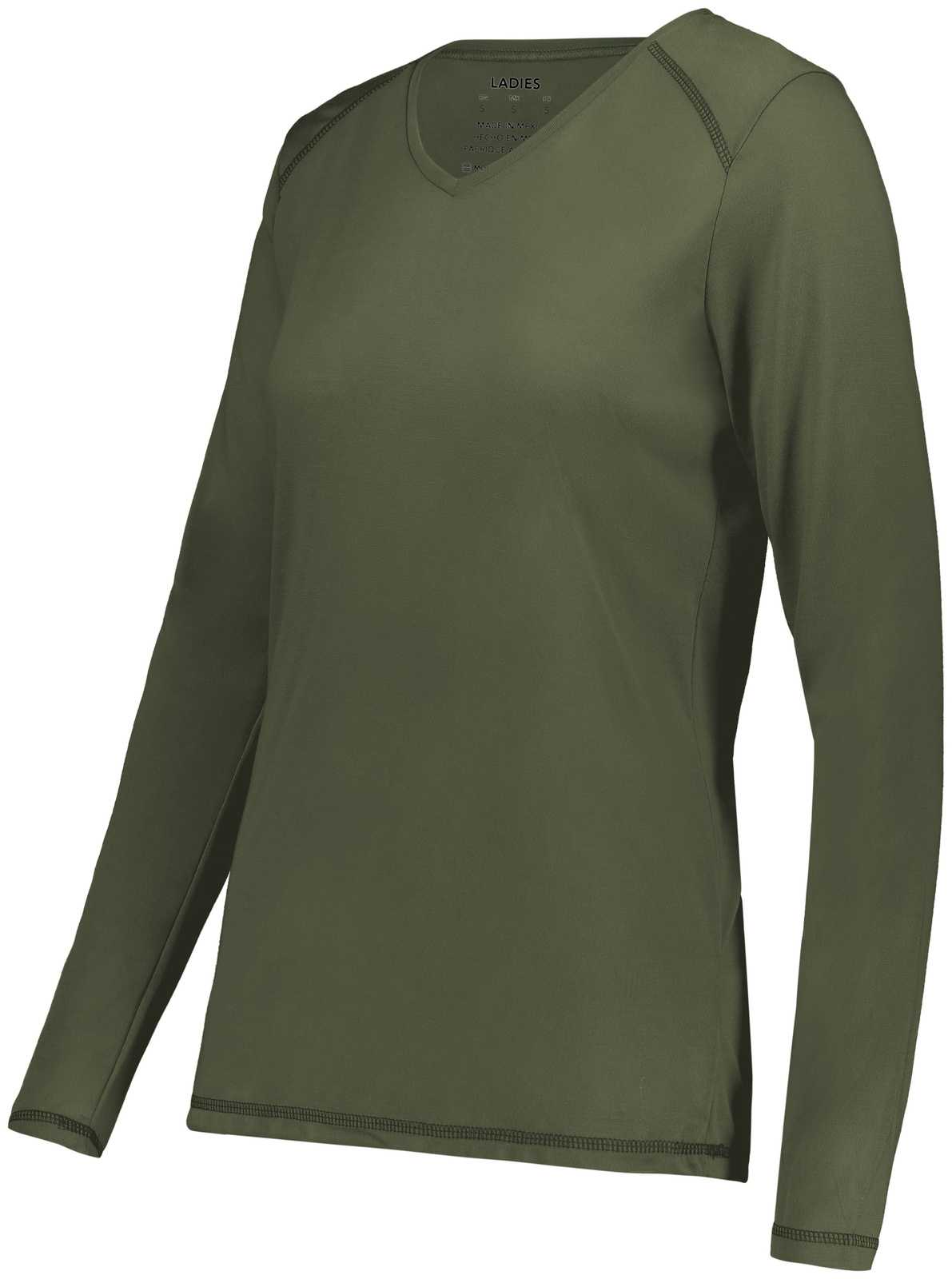 Augusta 6847 Ladies Super Soft-Spun Poly Long Sleeve Tee - Olive - HIT a Double - 1
