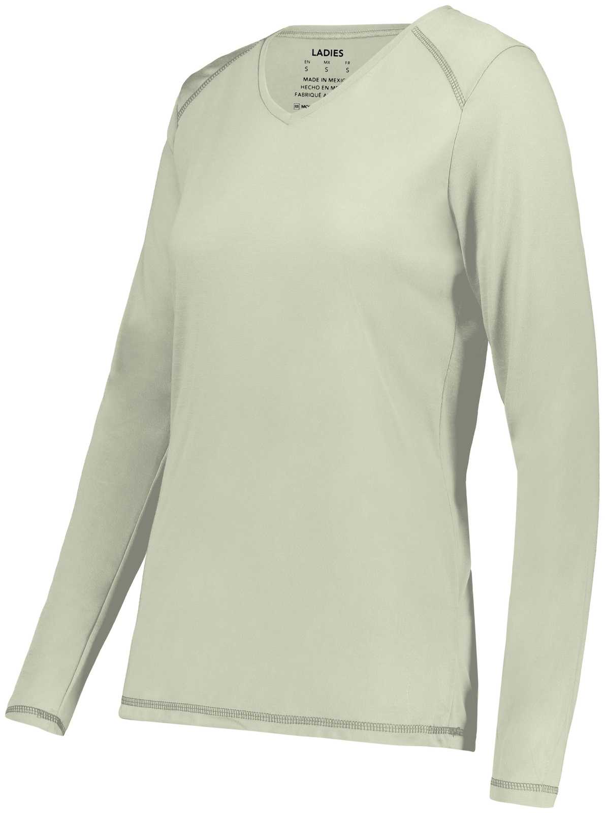 Augusta 6847 Ladies Super Soft-Spun Poly Long Sleeve Tee - Oyster - HIT a Double - 1