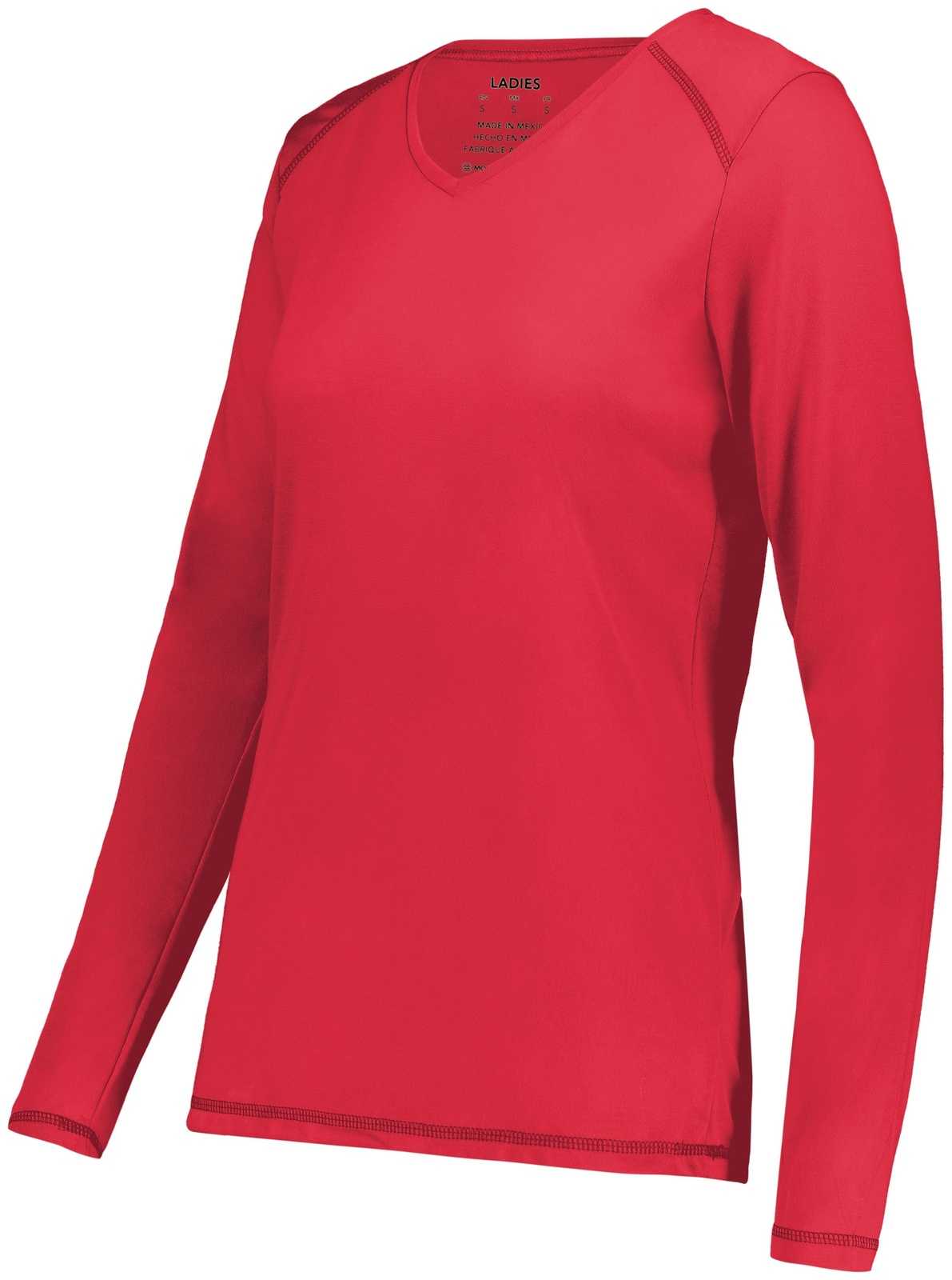 Augusta 6847 Ladies Super Soft-Spun Poly Long Sleeve Tee - Scarlet - HIT a Double - 1