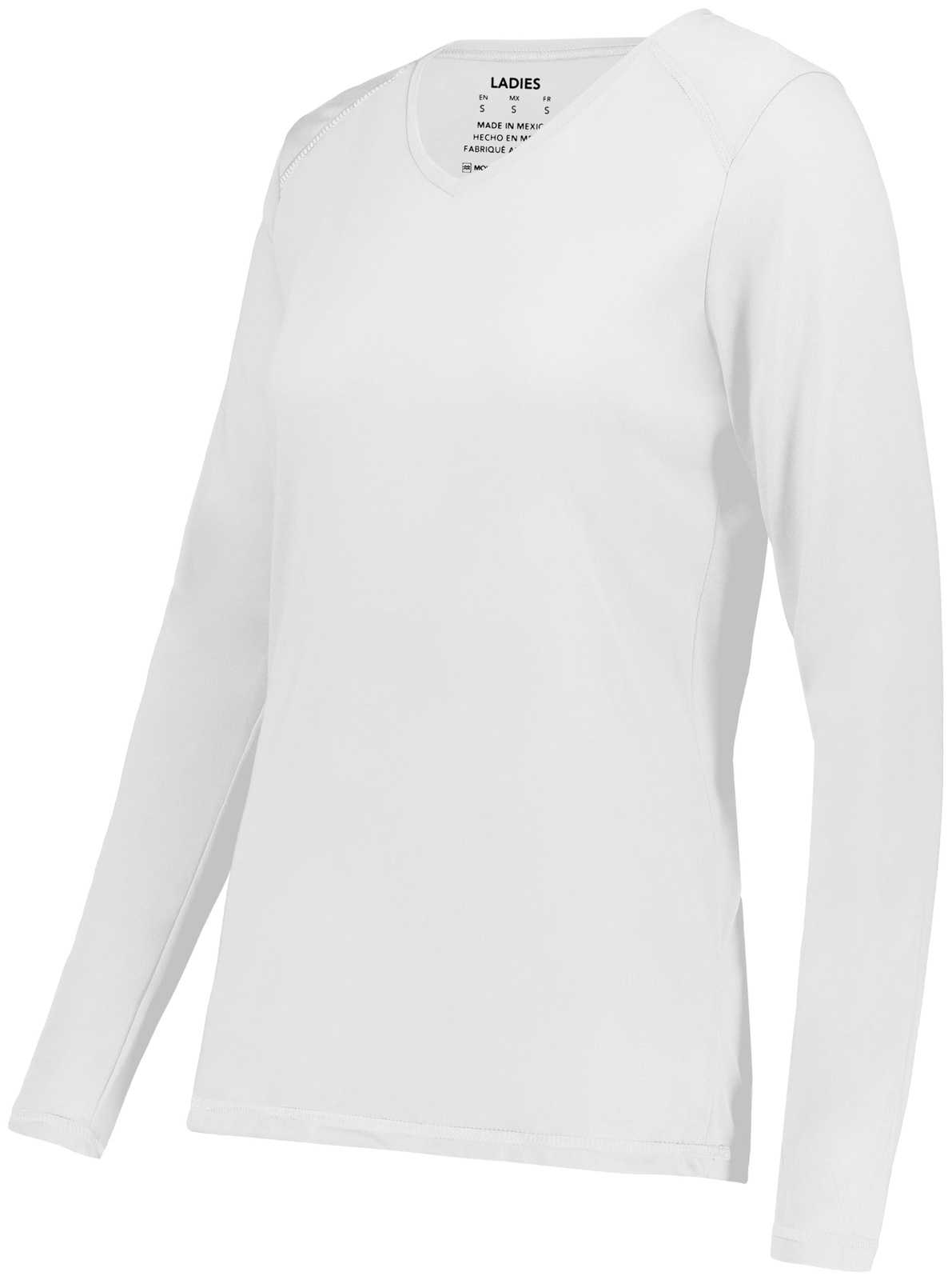 Augusta 6847 Ladies Super Soft-Spun Poly Long Sleeve Tee - White - HIT a Double - 1