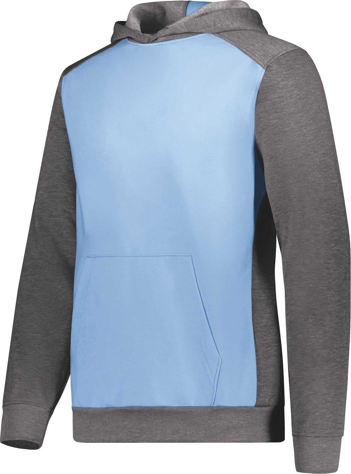 Augusta 6866 Youth Three-Season Fleece Pullover Hoodie - Columbia Blue Carbon Heather - HIT a Double