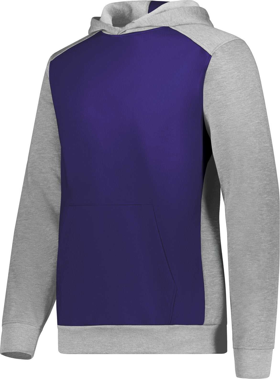 Augusta 6866 Youth Three-Season Fleece Pullover Hoodie - Purple Gray Heather - HIT a Double