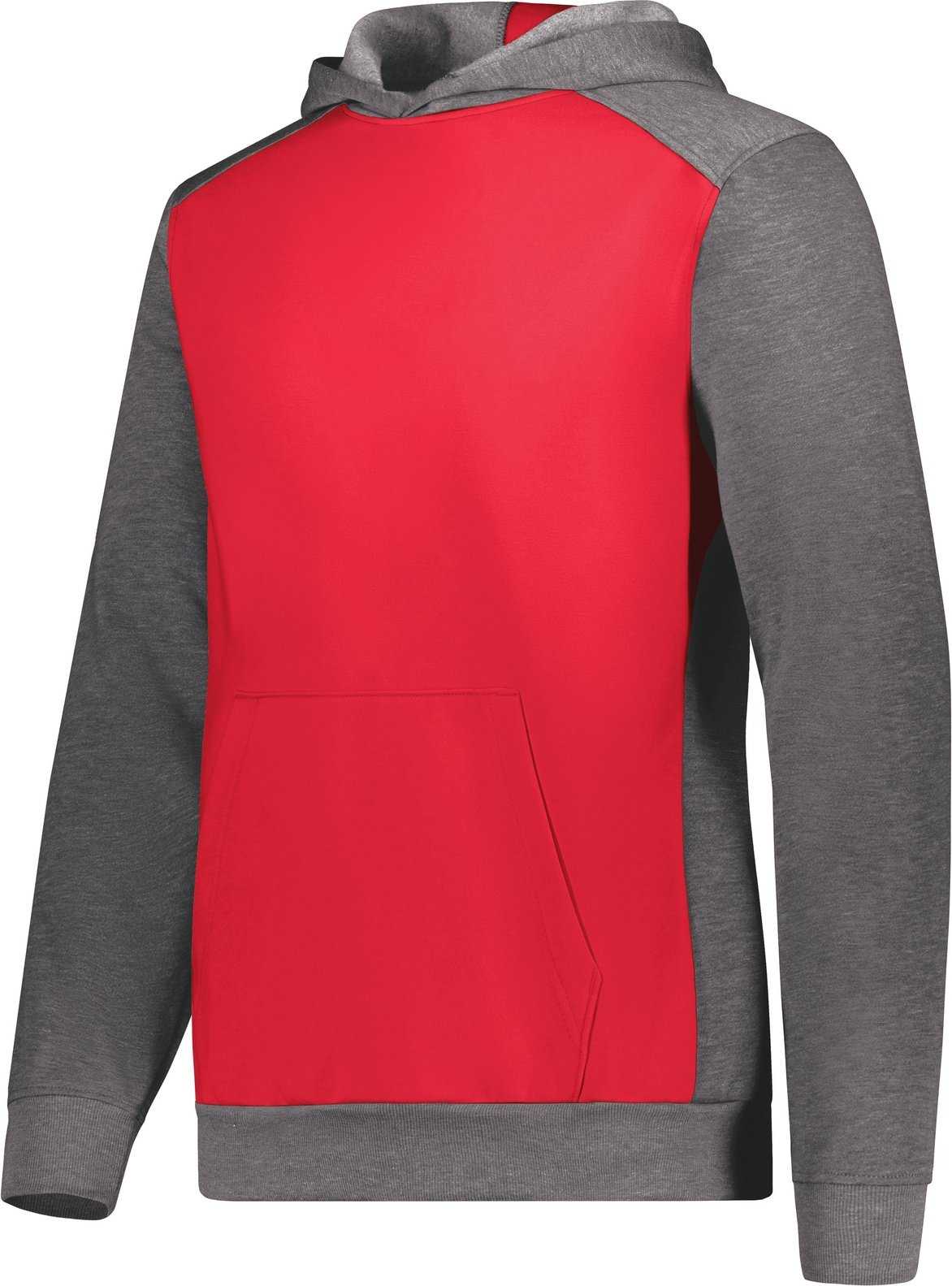 Augusta 6866 Youth Three-Season Fleece Pullover Hoodie - Scarlet Carbon Heather - HIT a Double