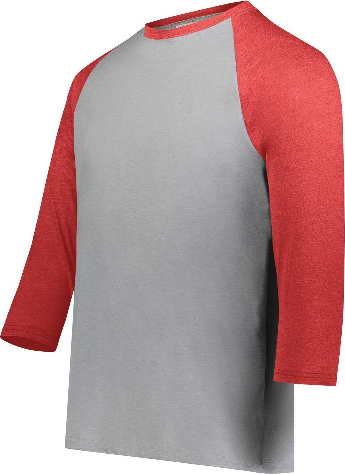 Augusta 6880 Youth Gameday Vintage 3/4 Tee - Gray Heather Scarlet Heather - HIT a Double