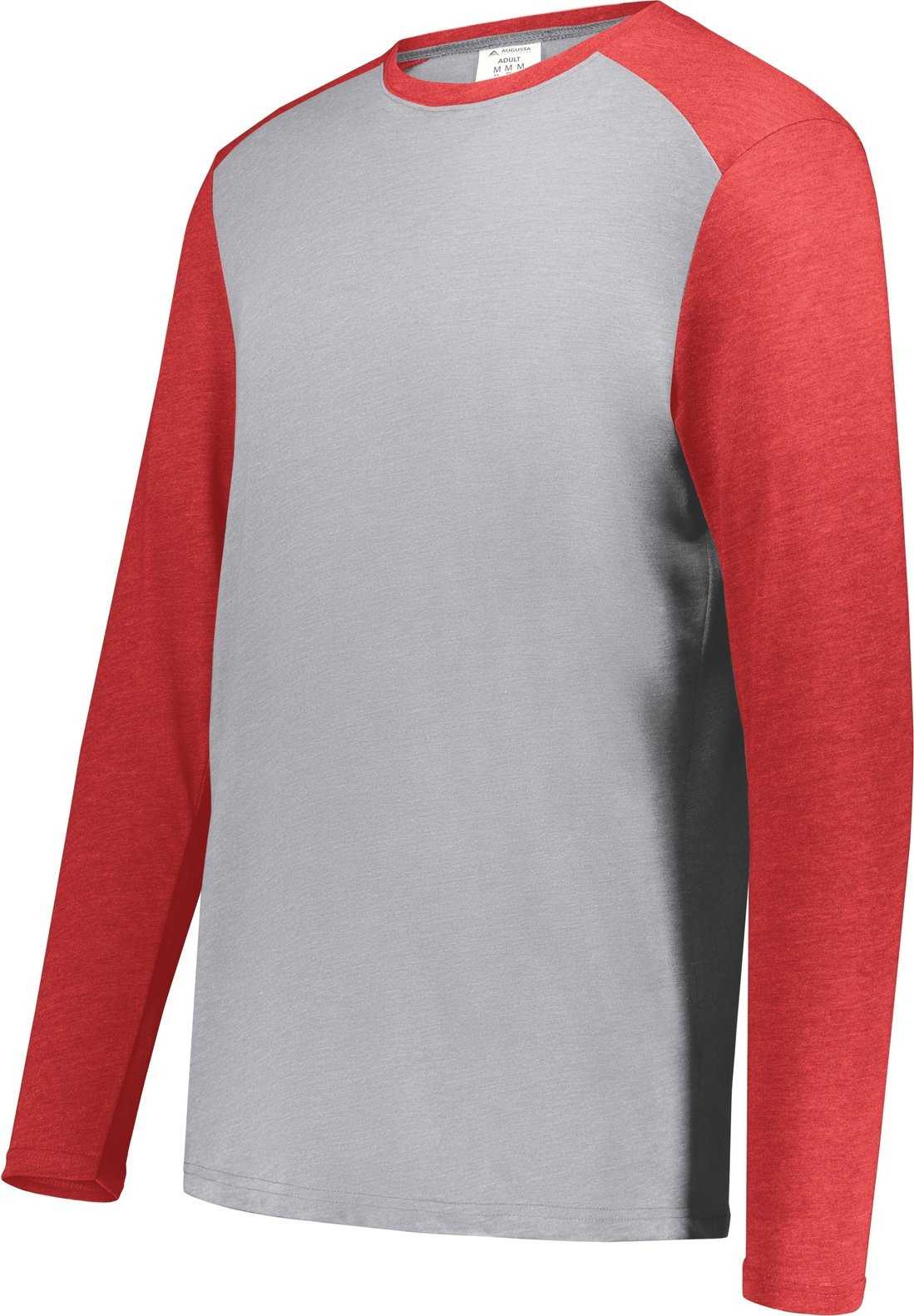 Augusta 6881 Gameday Vintage Long Sleeve Tee - Gray Heather Scarlet Heather - HIT a Double