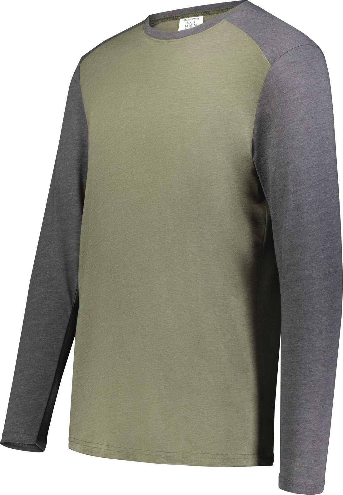 Augusta 6881 Gameday Vintage Long Sleeve Tee - Olive Heather Carbon Heather - HIT a Double