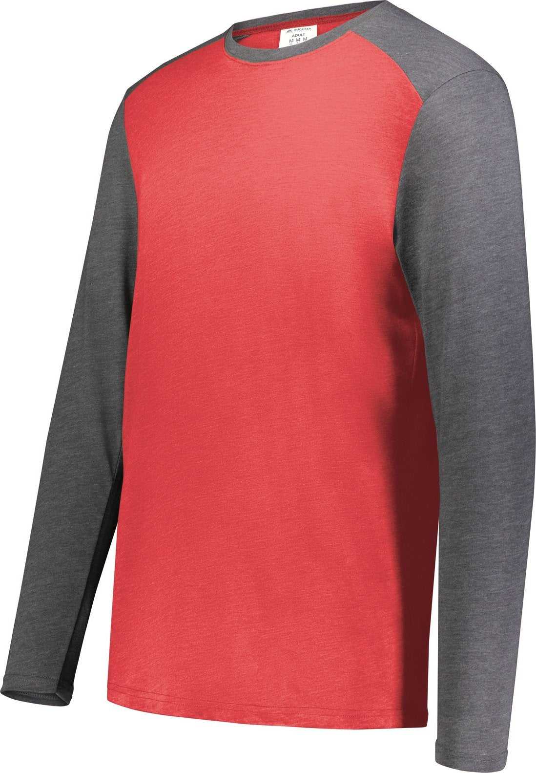 Augusta 6881 Gameday Vintage Long Sleeve Tee - Scarlet Heather Carbon Heather - HIT a Double