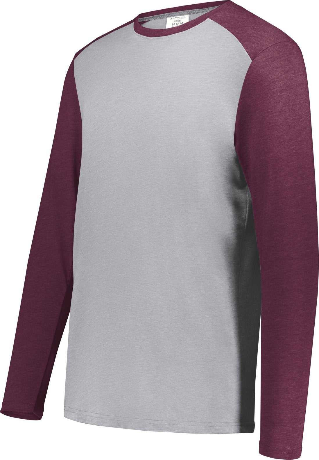 Augusta 6882 Youth Gameday Vintage Long Sleeve Tee - Gray Heather Maroon Heather - HIT a Double