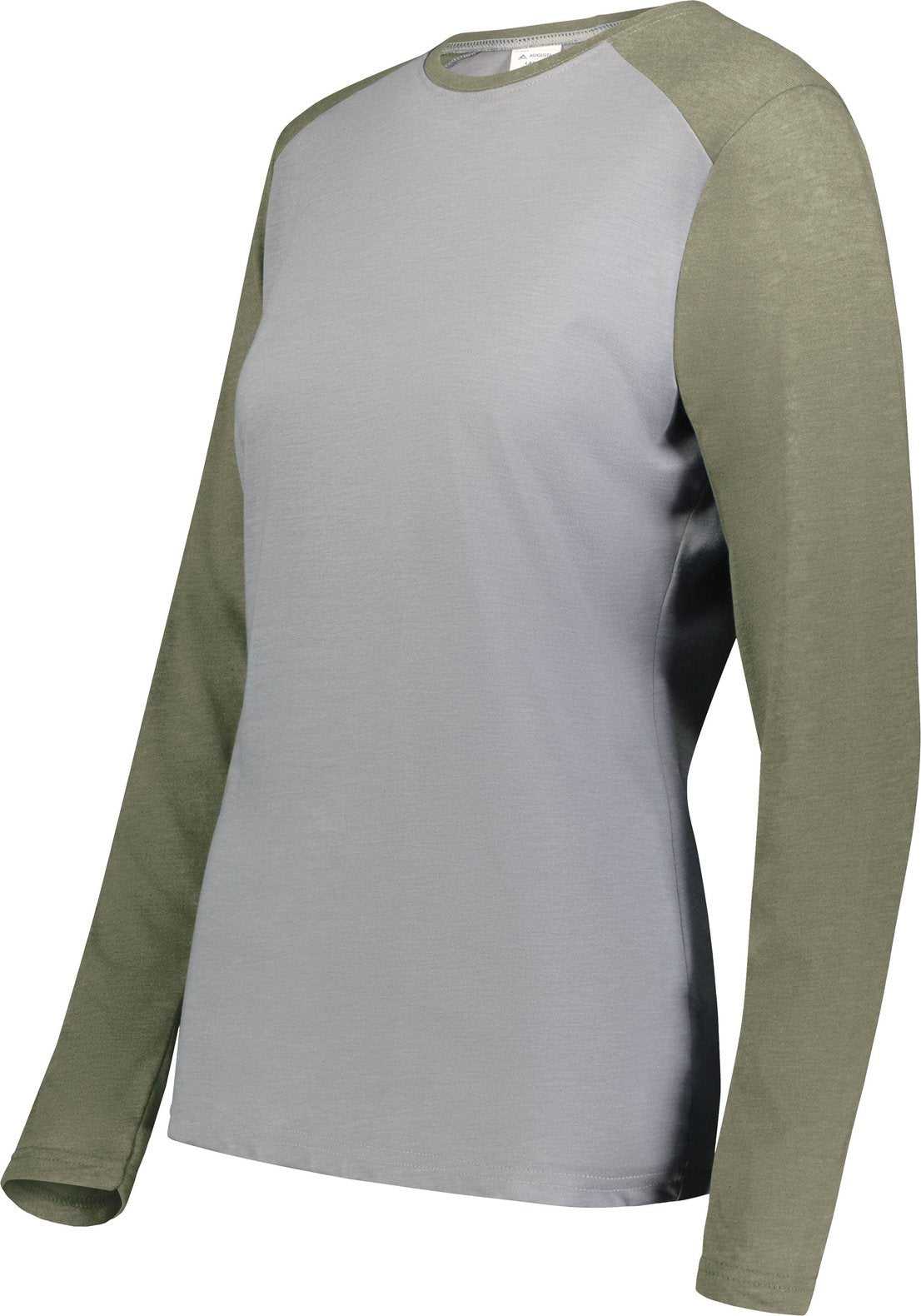 Augusta 6883 Ladies Gameday Vintage Long Sleeve Tee - Gray Heather Olive Heather - HIT a Double