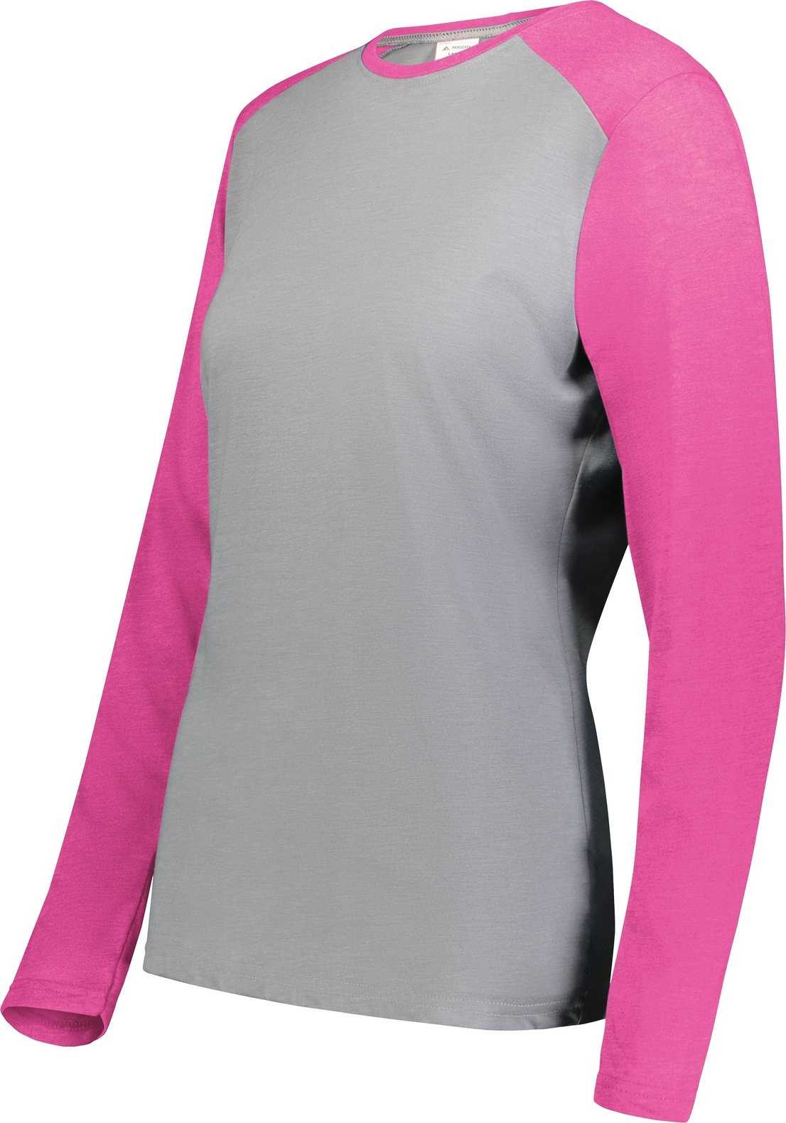 Augusta 6883 Ladies Gameday Vintage Long Sleeve Tee - Gray Heather Orchid Heather - HIT a Double