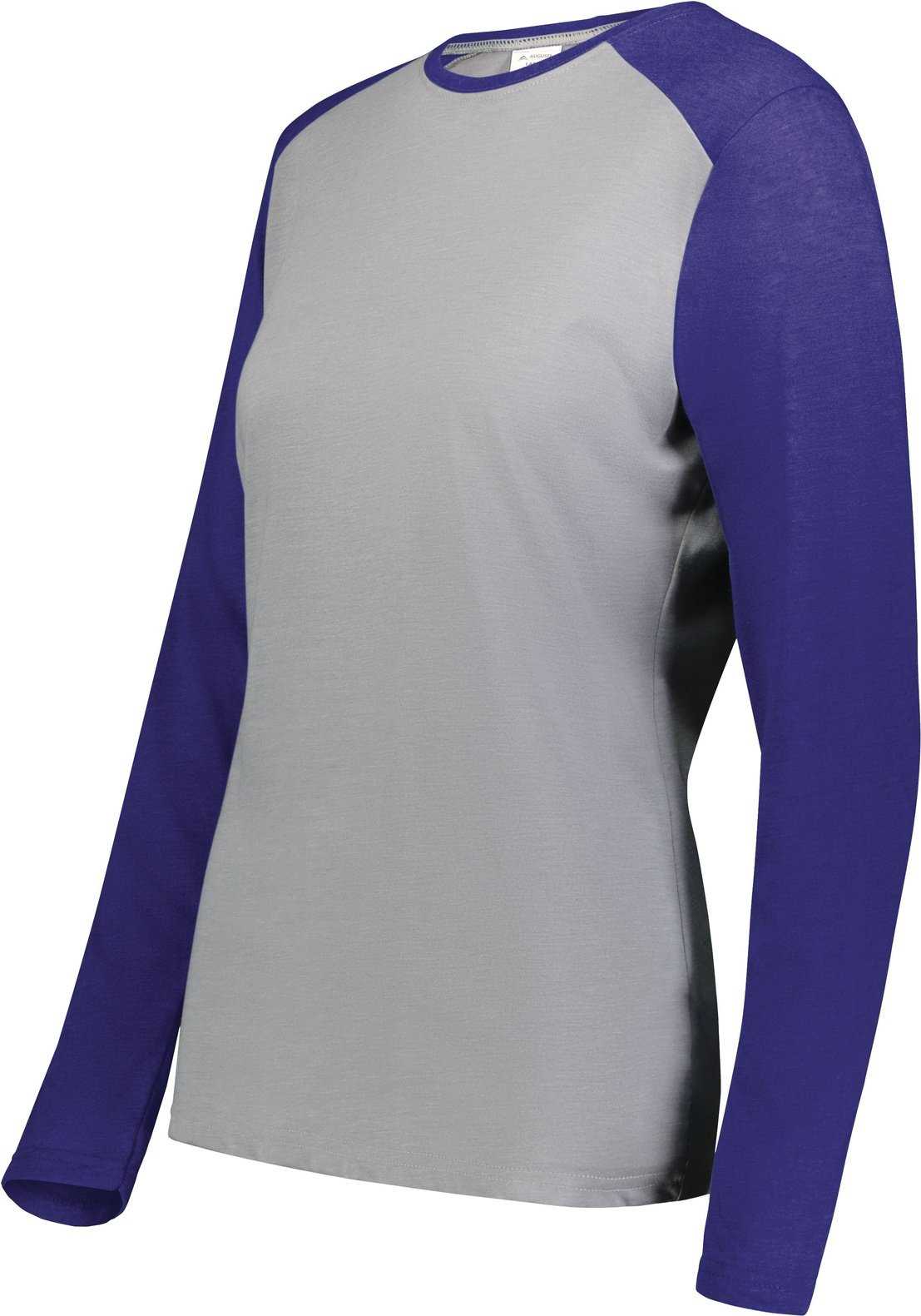 Augusta 6883 Ladies Gameday Vintage Long Sleeve Tee - Gray Heather Purple Heather - HIT a Double
