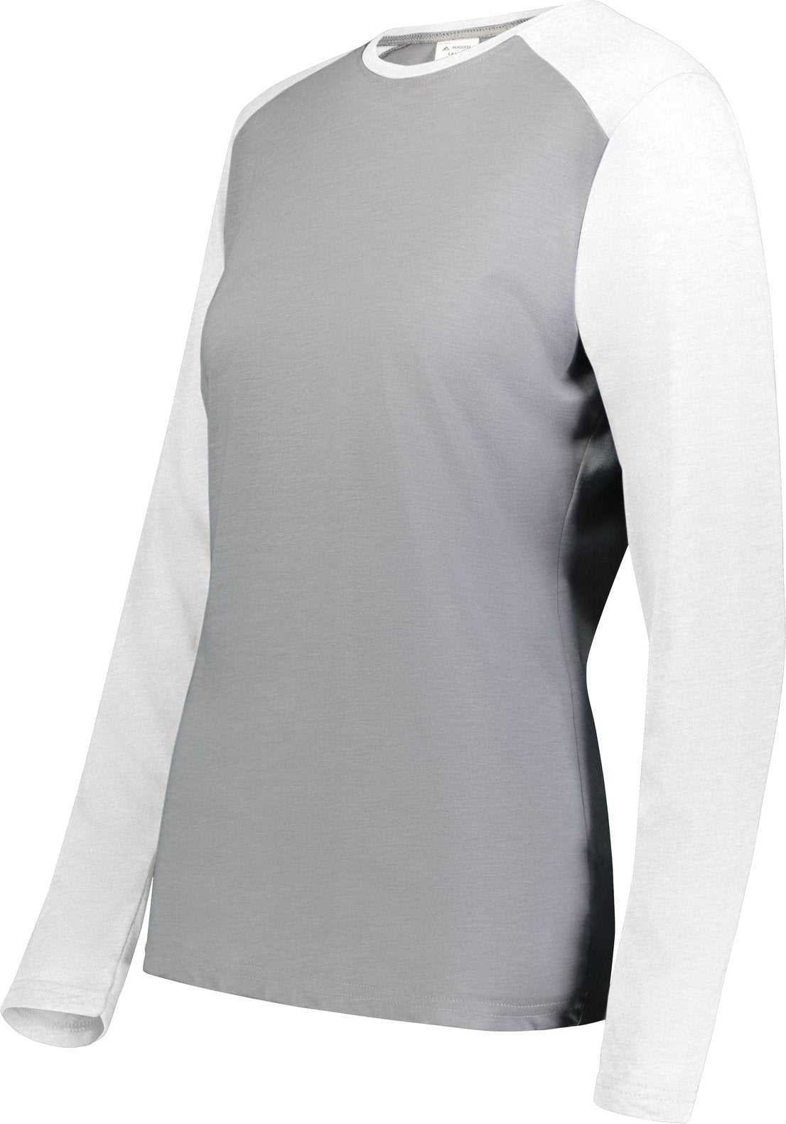 Augusta 6883 Ladies Gameday Vintage Long Sleeve Tee - Gray Heather White - HIT a Double