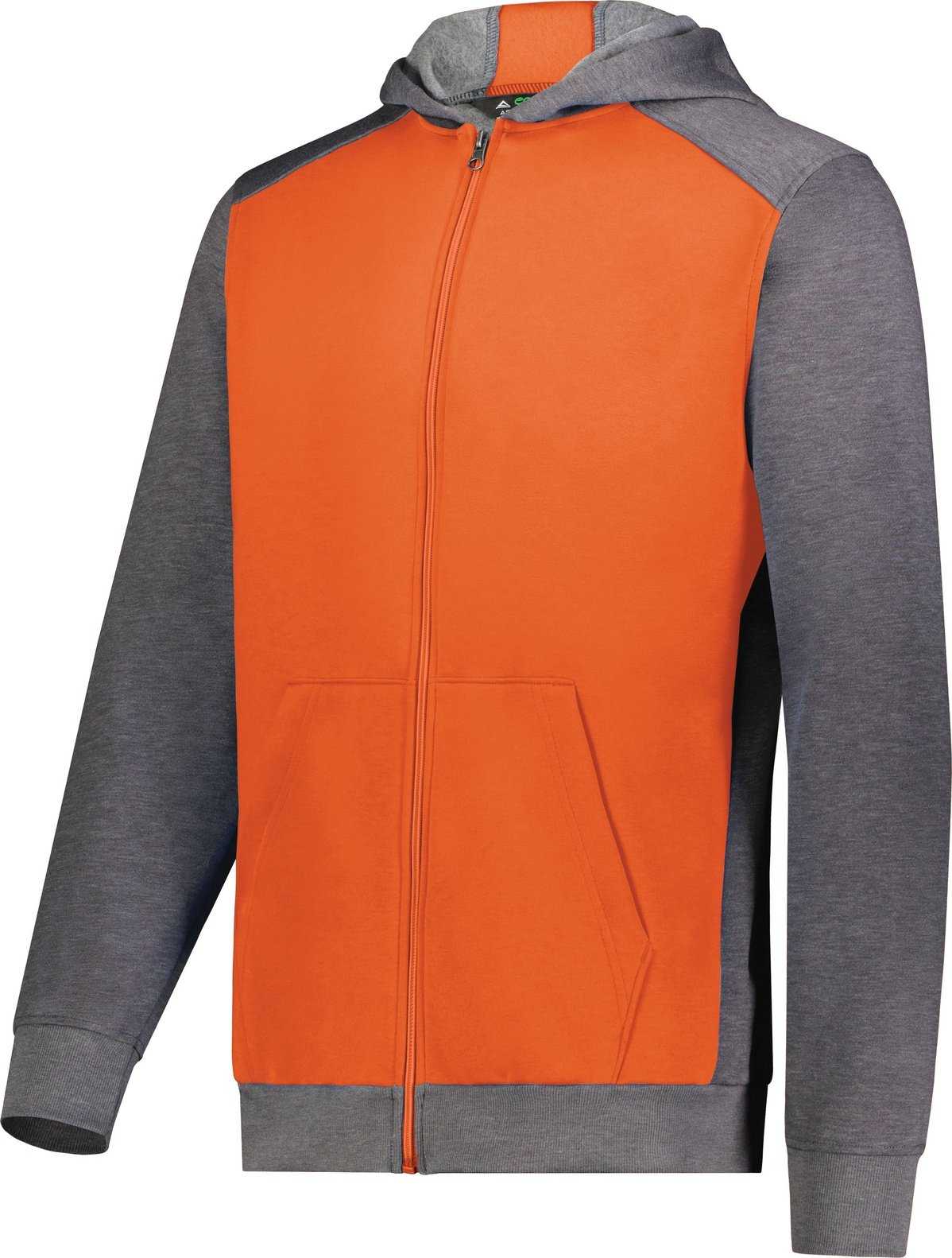 Augusta 6900 Youth Three-Season Fleece Full Zip Hoodie - Orange Carbon Heather - HIT a Double
