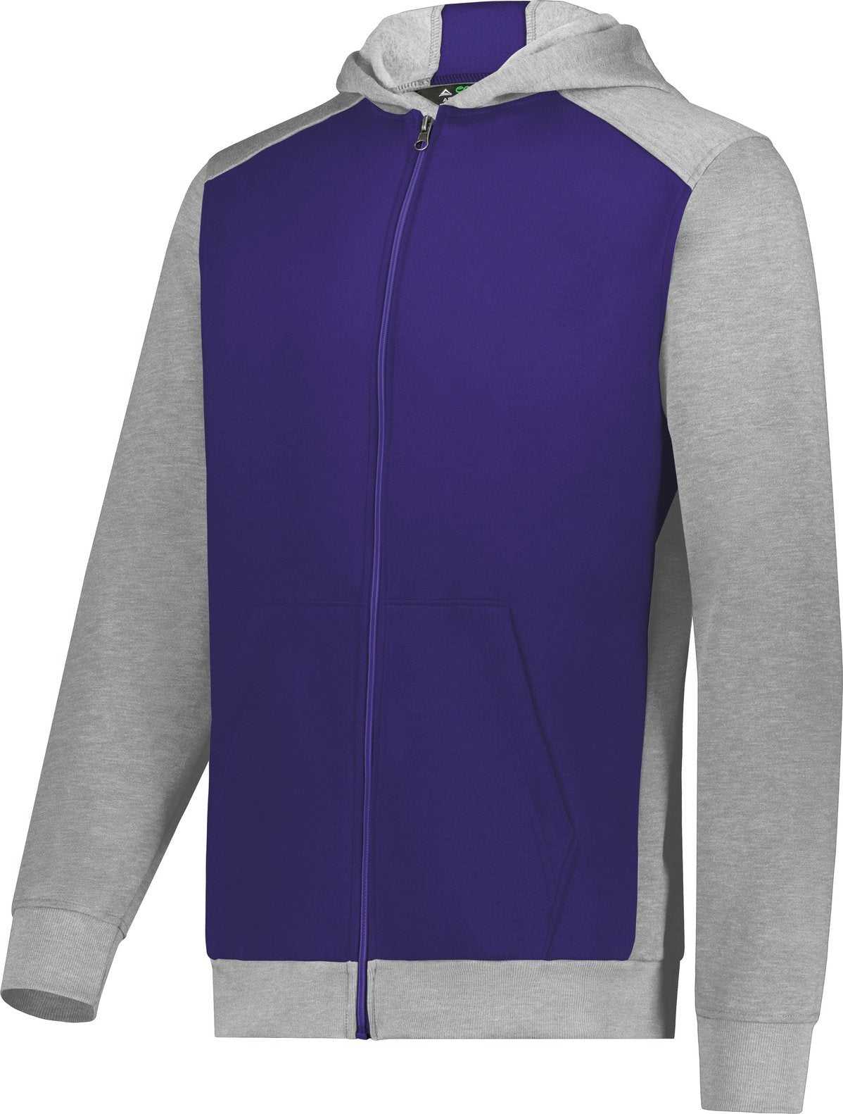 Augusta 6900 Youth Three-Season Fleece Full Zip Hoodie - Purple Gray Heather - HIT a Double