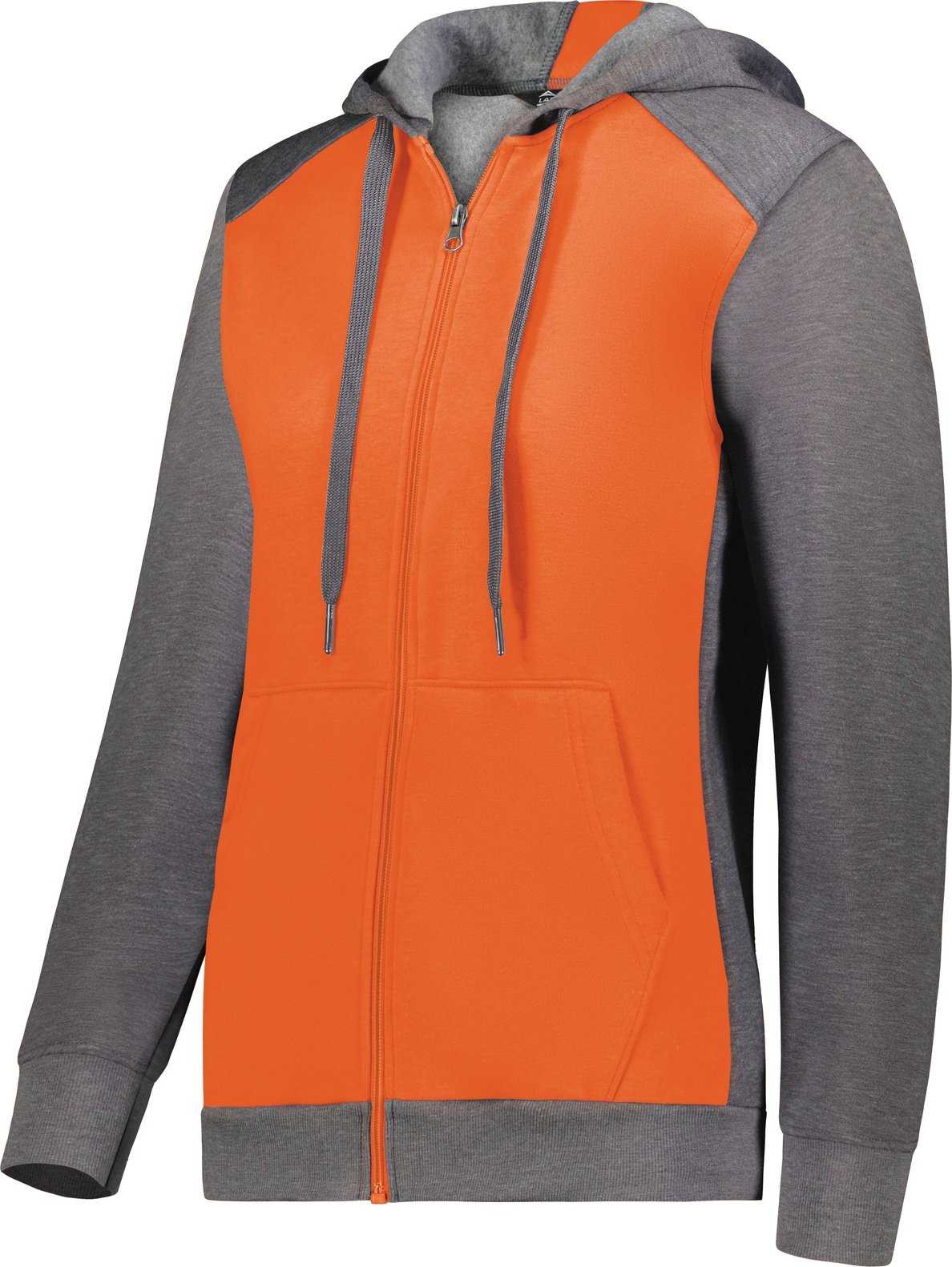 Augusta 6901 Ladies Three-Season Fleece Full Zip Hoodie - Orange Carbon Heather - HIT a Double