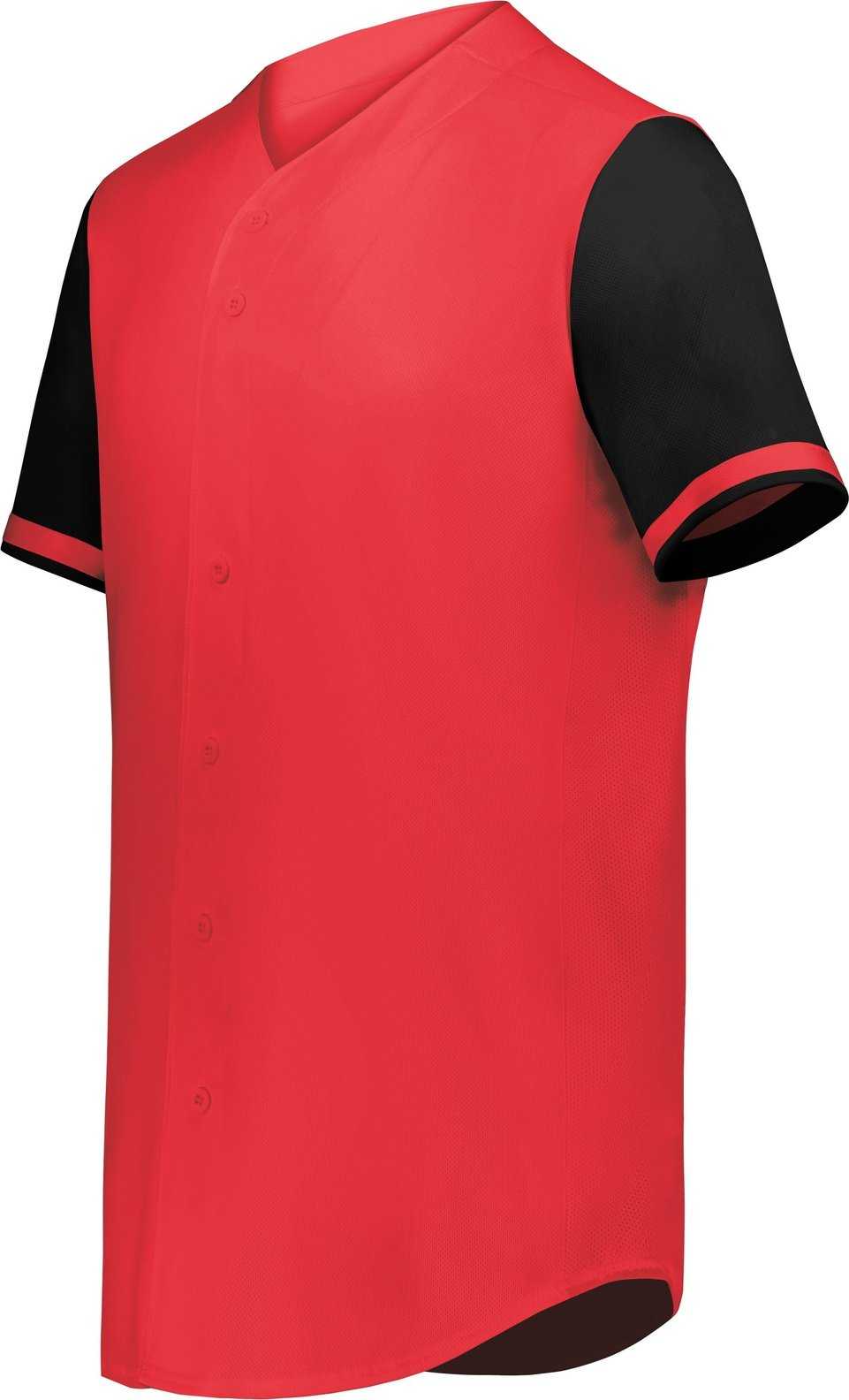 Augusta 6909 Cutter+ Full Button Baseball Jersey - Scarlet Black - HIT a Double