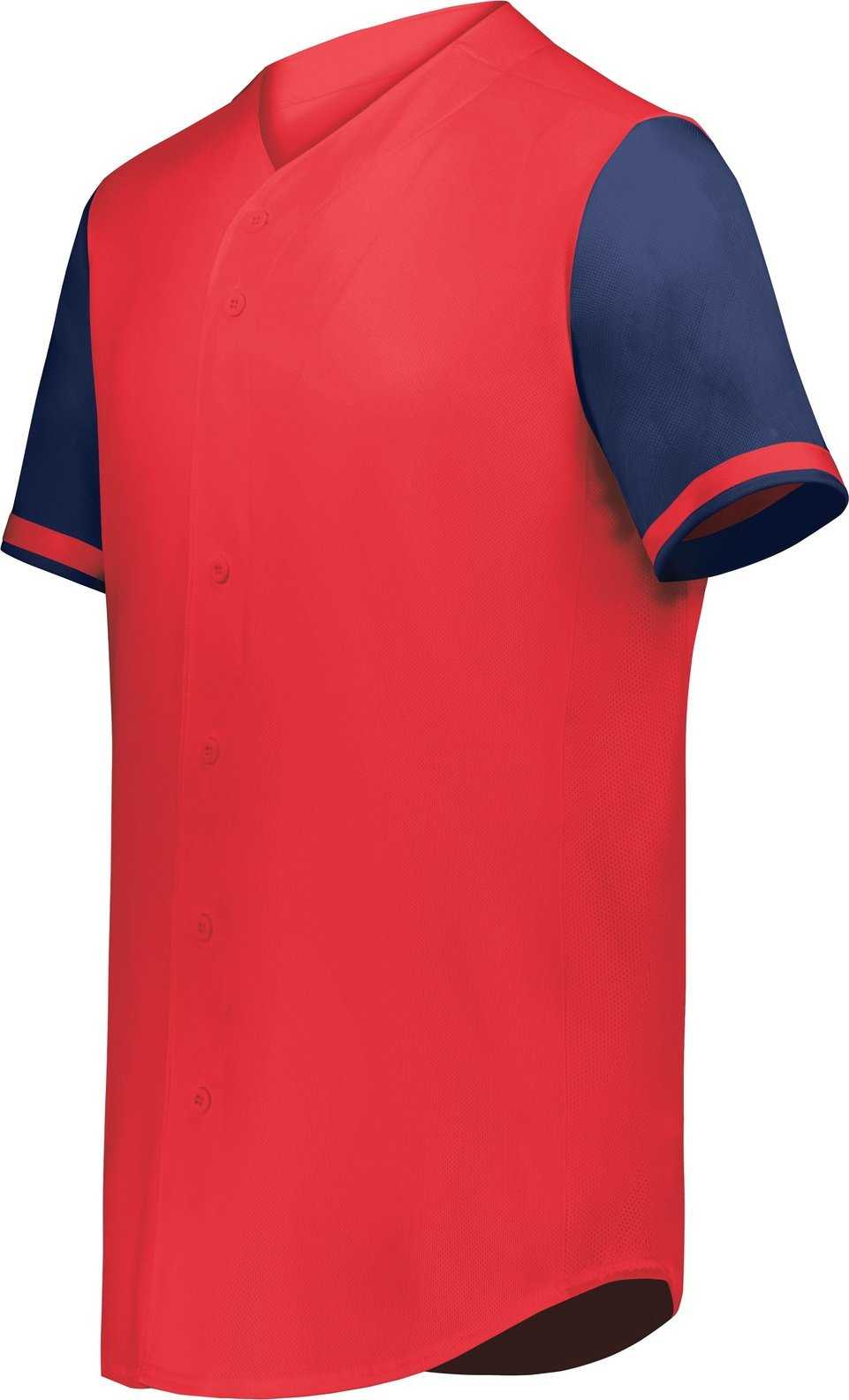 Augusta 6909 Cutter+ Full Button Baseball Jersey - Scarlet Navy - HIT a Double