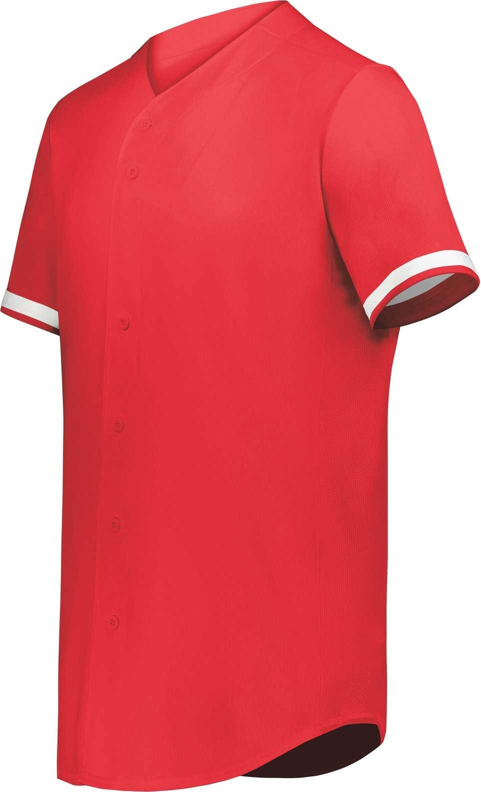 Augusta 6909 Cutter+ Full Button Baseball Jersey - Scarlet White - HIT a Double