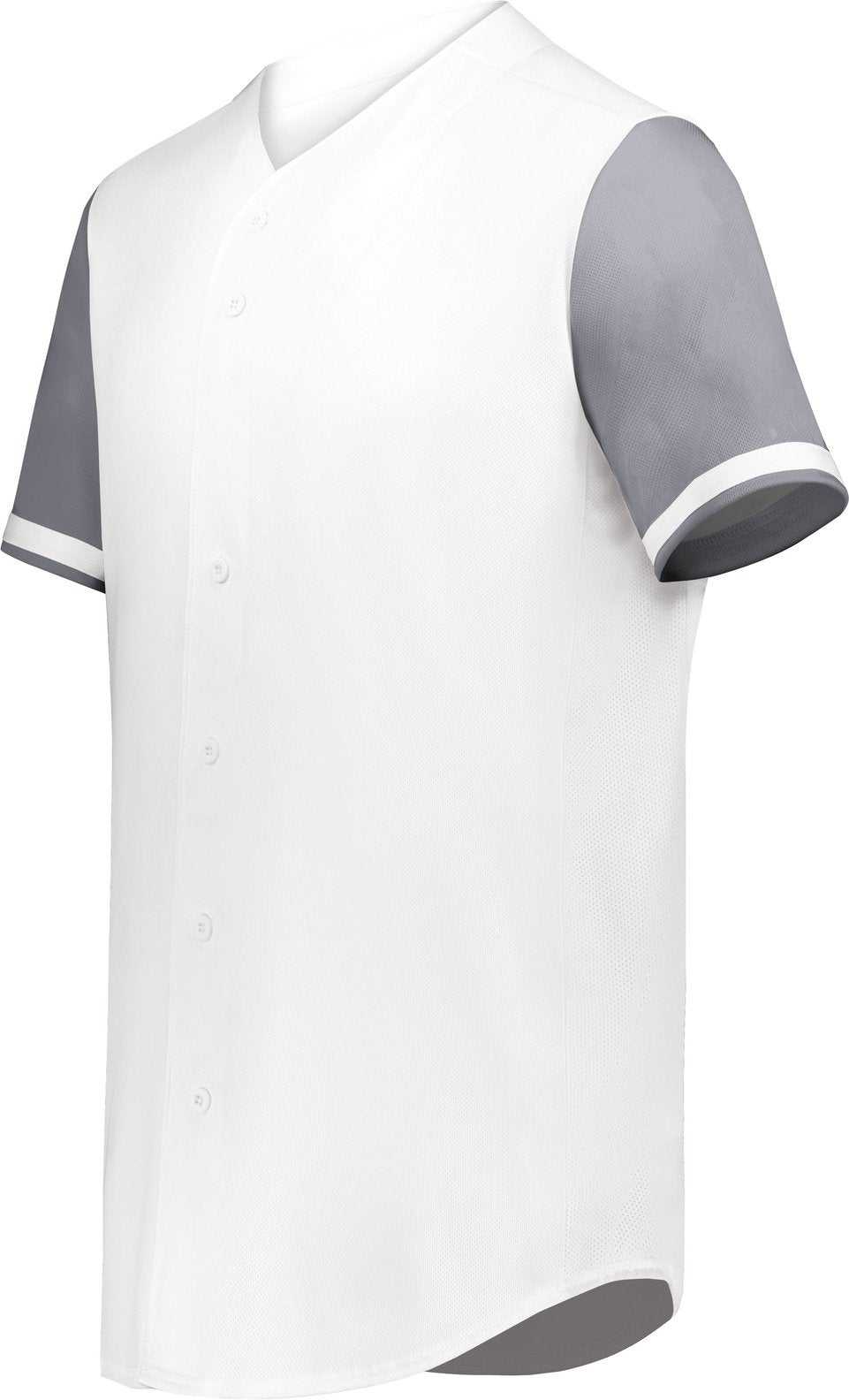 Augusta 6909 Cutter+ Full Button Baseball Jersey - White Graphite - HIT a Double